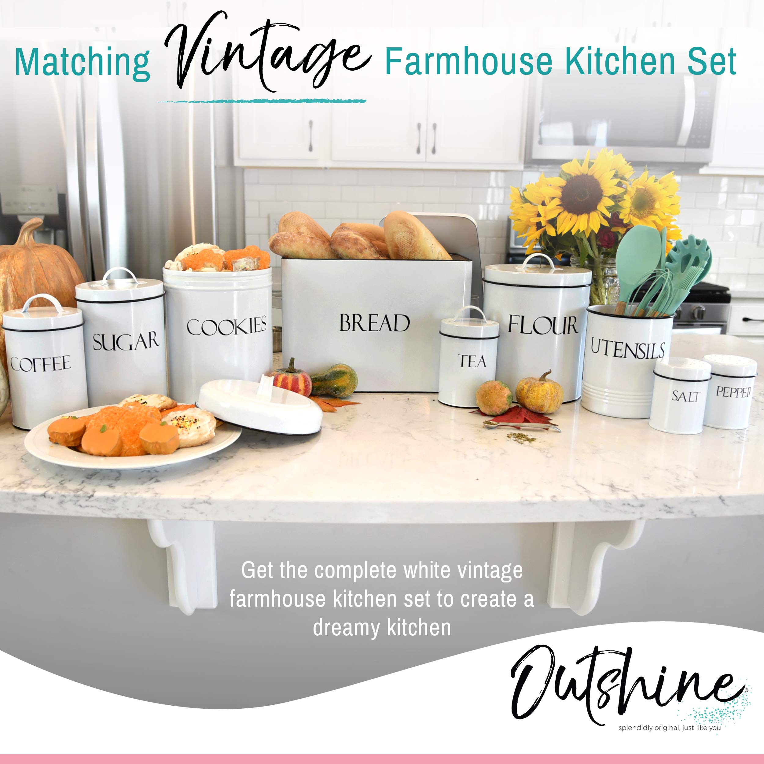 Outshine Large Cooking Utensil Holder For Kitchen Counter | White Kitchen Utensil Holder For Countertop | Farmhouse Kitchen Deco