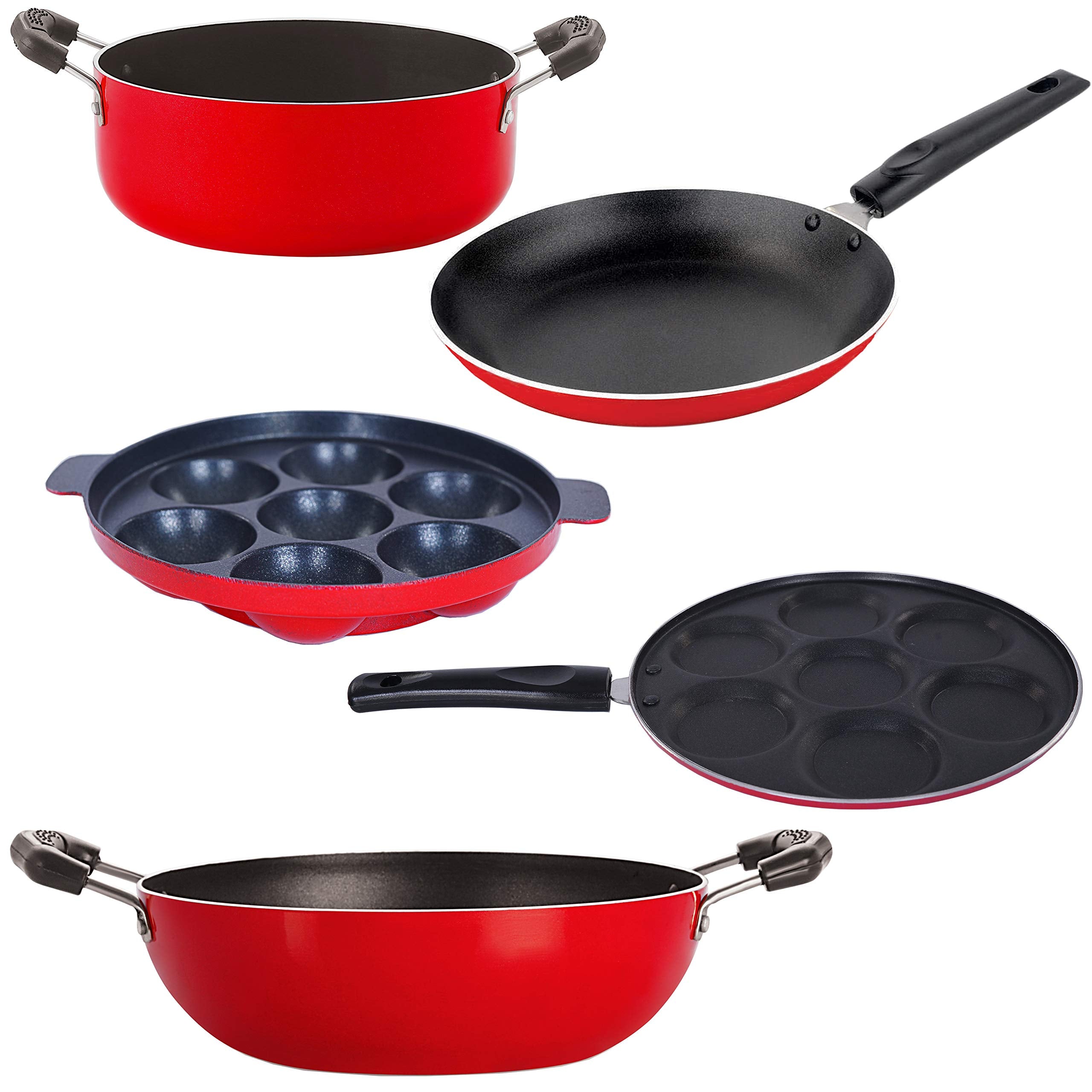 Nirlon NonStick Pfoa Free Stain Resistance NonInduction Pots And Pans Kitchen Item Combo Set