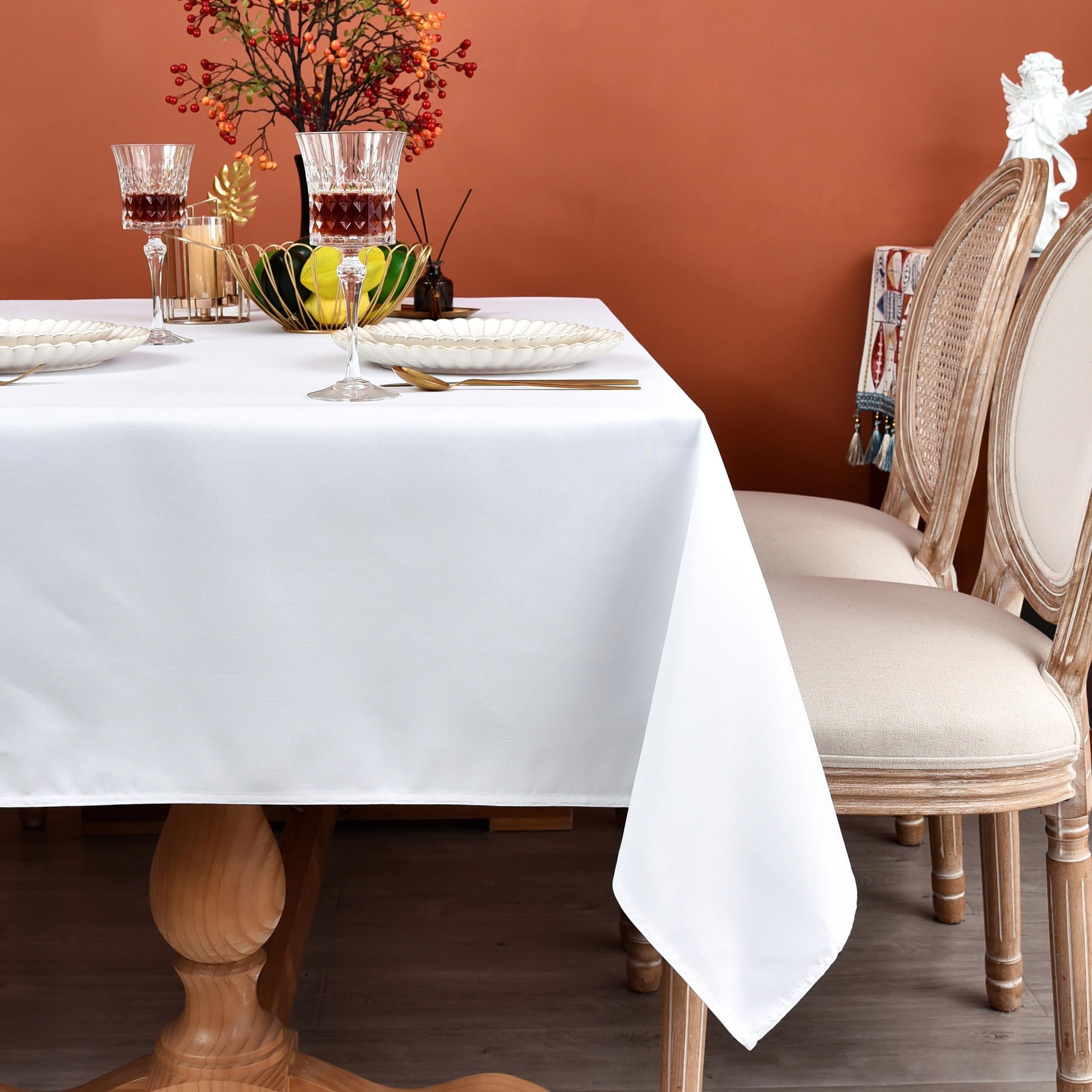 MEANMOY White 210 GSM Water & Stain Resistant Rectangle Tablecloth for 8 Foot Table - Solid 60 x 120 Inch Rectangular Table Clot