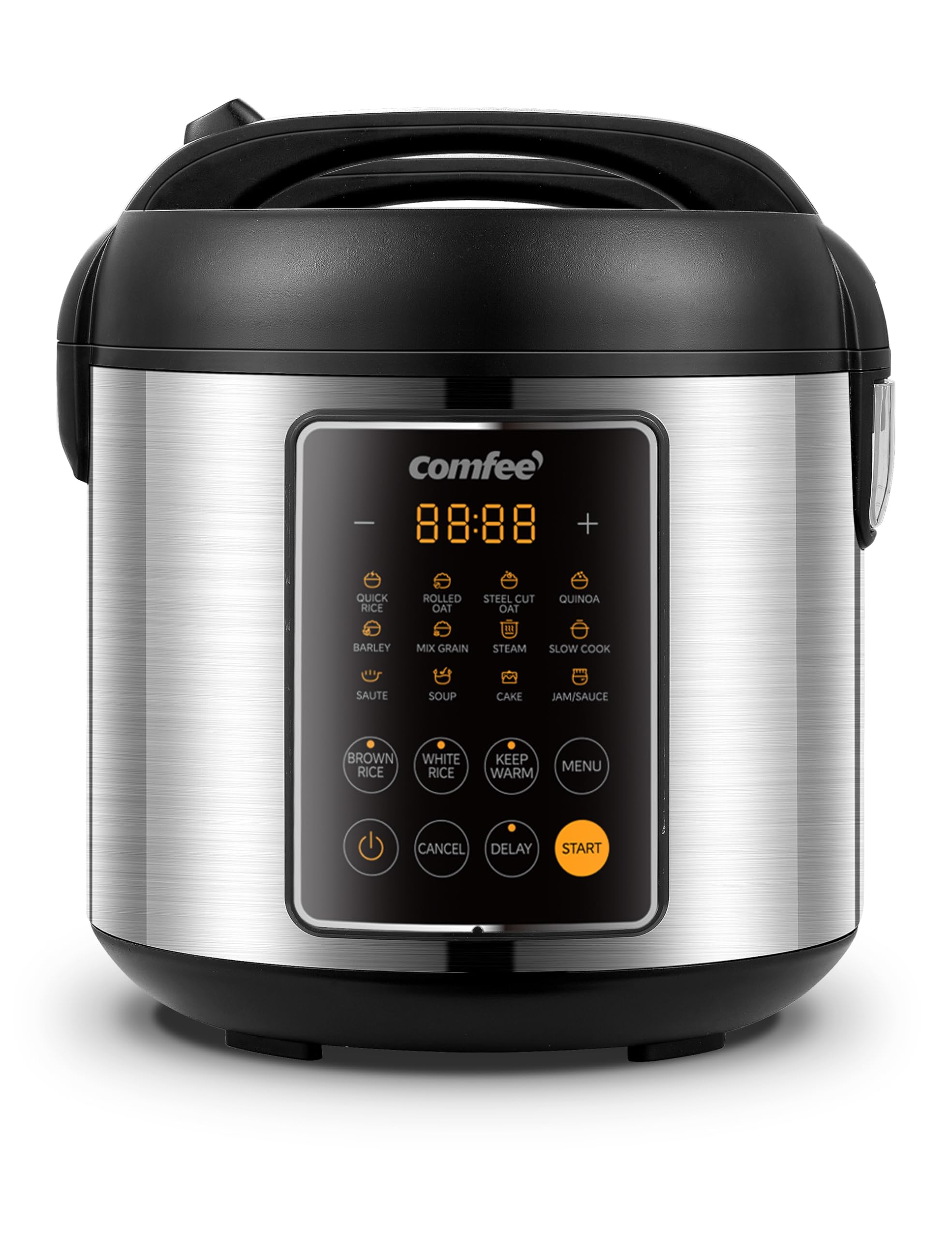 COMFEE Rice Cooker, 14-in-1 Stainless Steel Multi Cooker, Slow Cooker, Steamer, Saut  , and Warmer, 5.3 QT, 20 Cups Cooked (10 