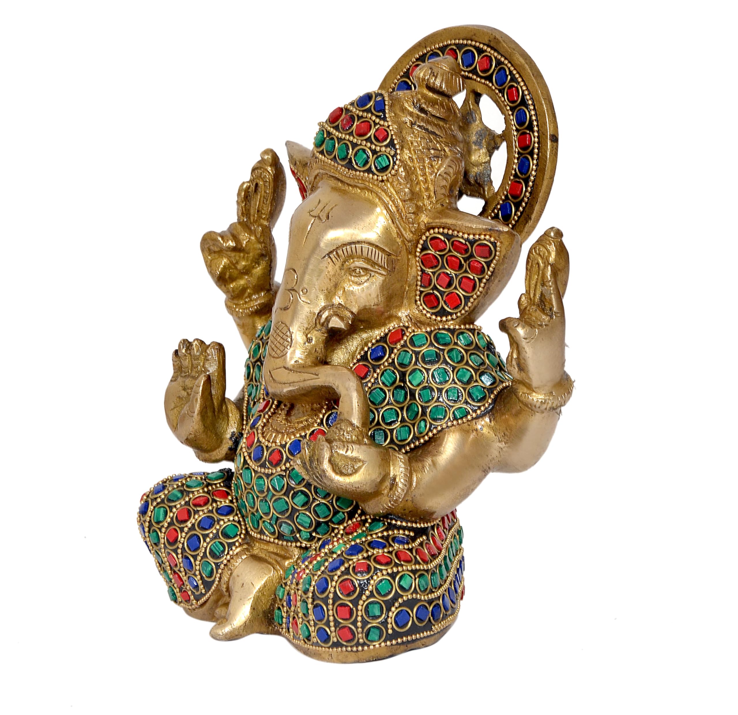 Dattatreya Brass Lord Ganesha Idol Ganesh Statue Decorative Sculpture For Home Decor Office Mandir Pooja Showpiece (Height 7 Inc