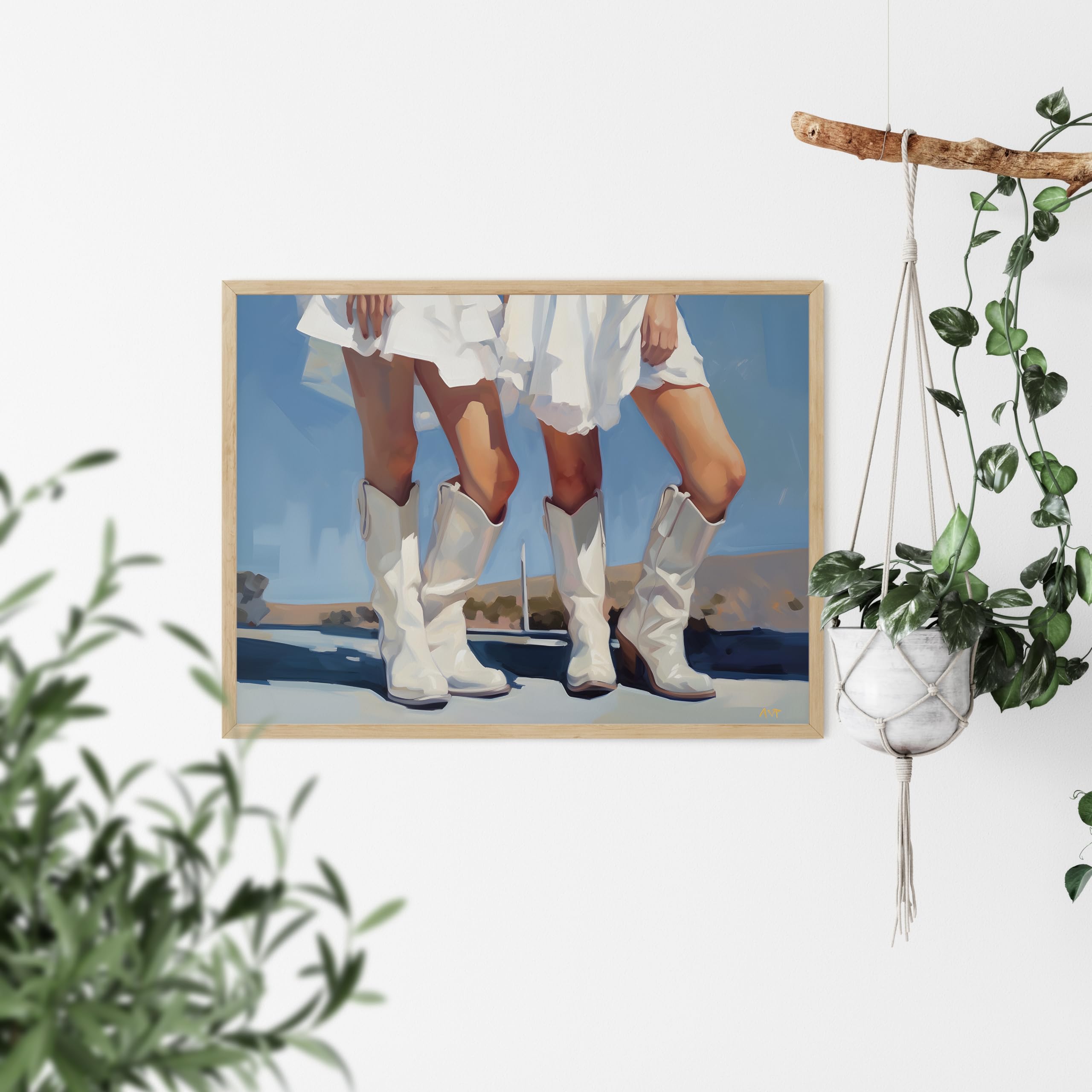 Twodays Coastal Cowgirl Room Decor Aesthetic, Girly Western Cowgirl Boots Wall Art Prints For Teen Girls Apartment, Retro Cowboy