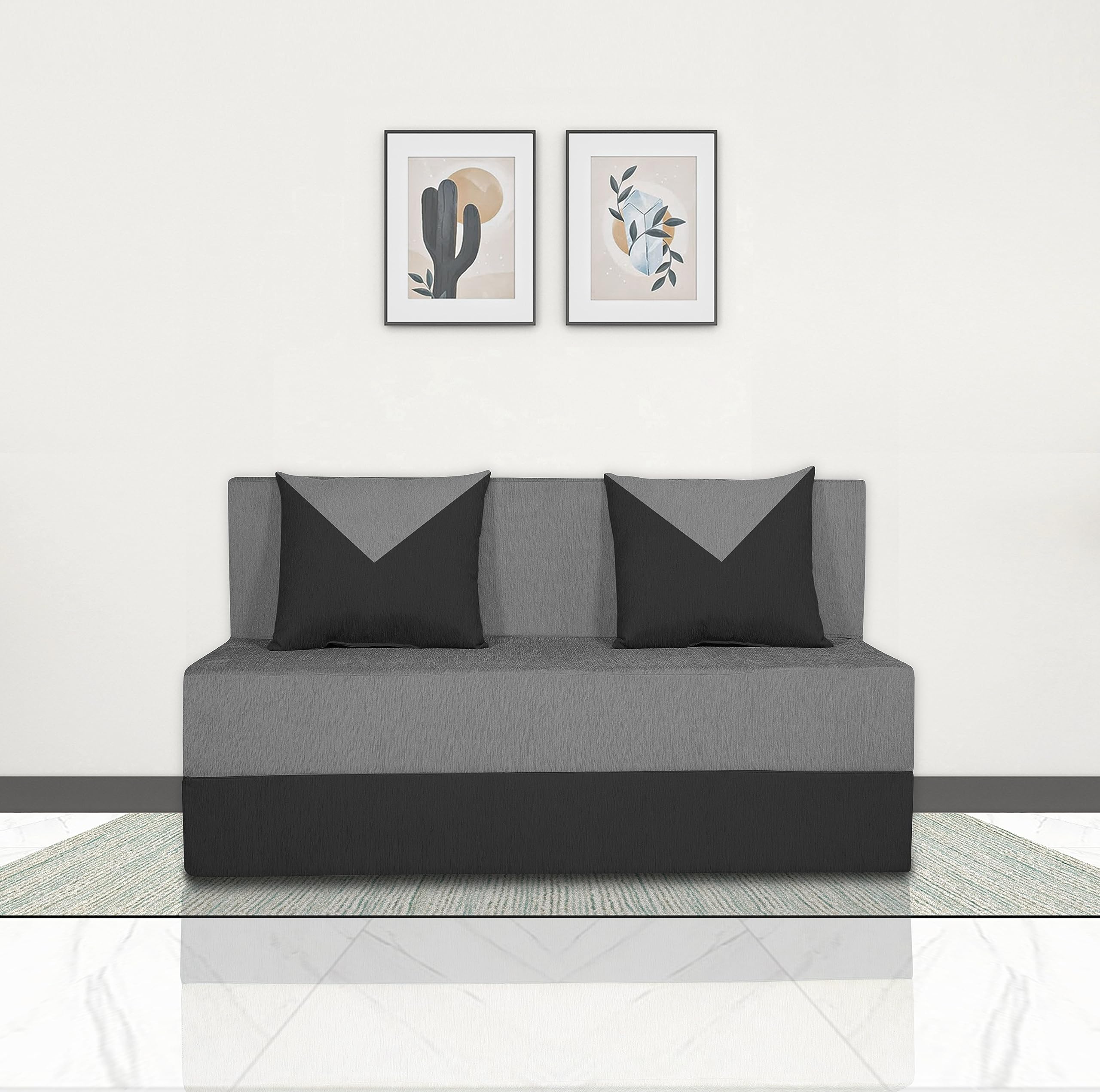 Adorn India Foam Easy Boom 2 Seater Sofa Cum Bed 4 X 6 (Grey & Black) (1 Year Warranty)
