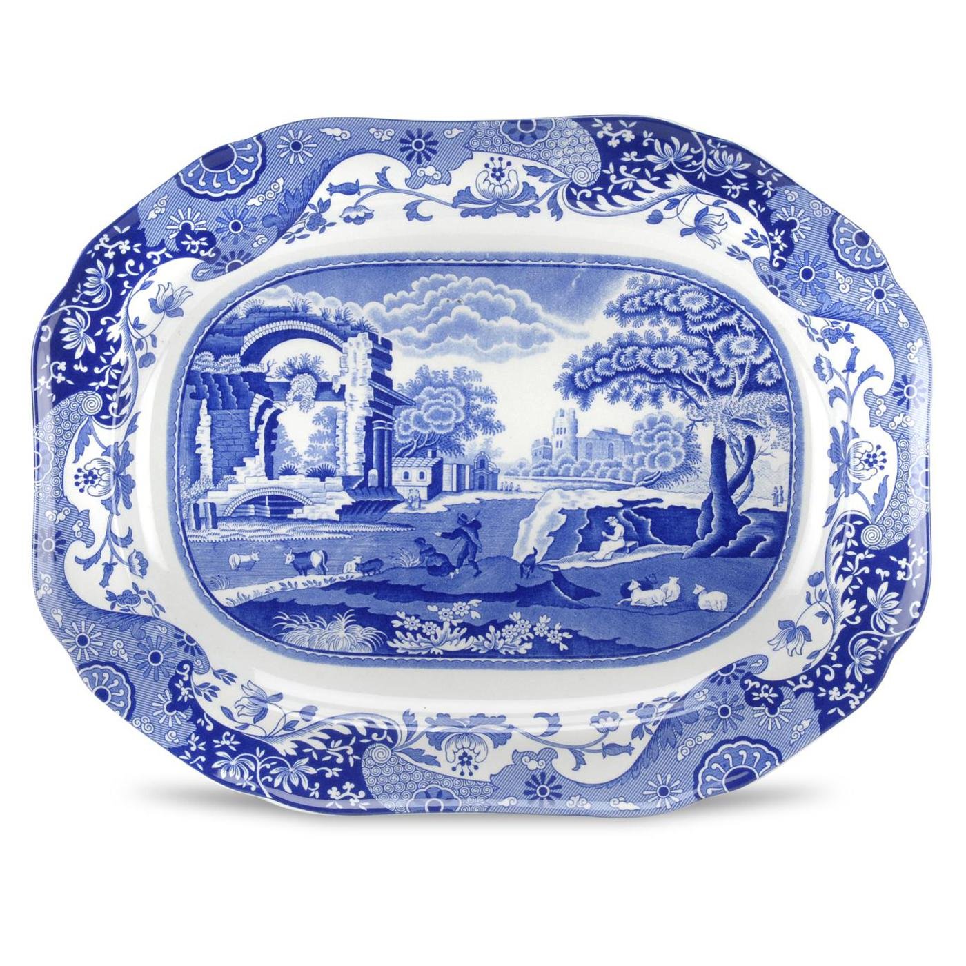 Spode Blue Italian Medium Oval Platter  14 Inch Serving Platter For Dessert, Appetizers, And Snacks  Made From Fine Porcelain  M