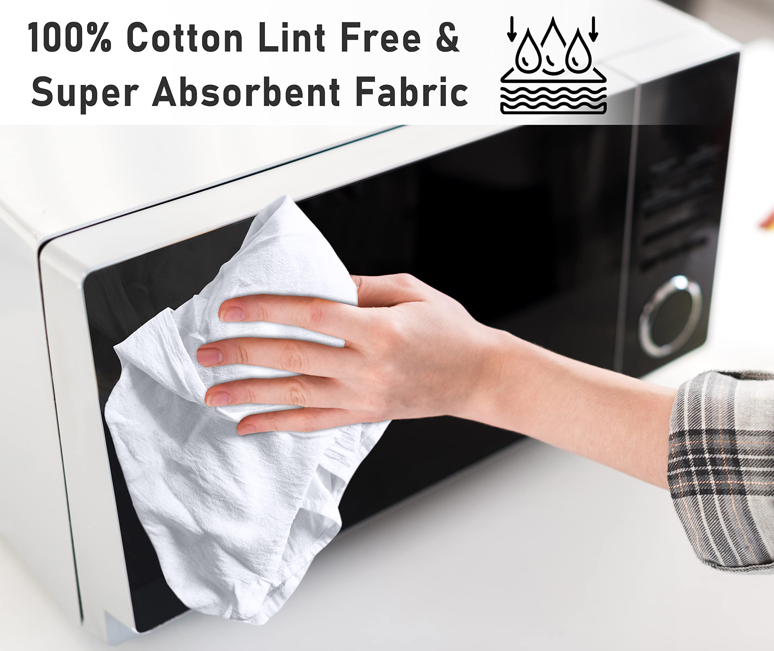 RUVANTI Flour Sack Towels 12 Pack - 28x28 Inches, 100% Cotton, Absorbent, Machine Washable, White