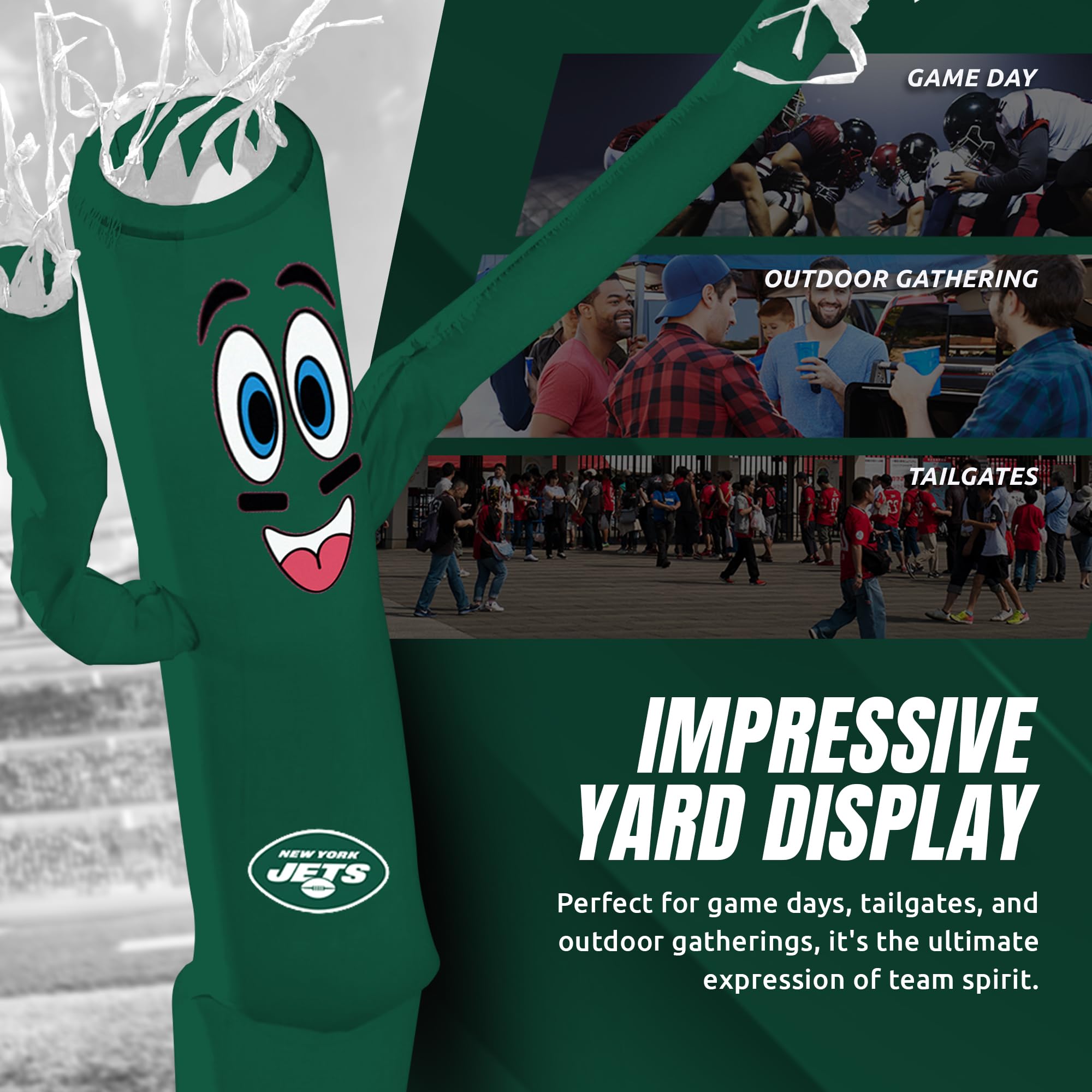 Sporticulture NFL Football New York Jets Wacky Waving Inflatable Tube Guy with LED Lights & Built-in Blower Air Wacky Dancers NF