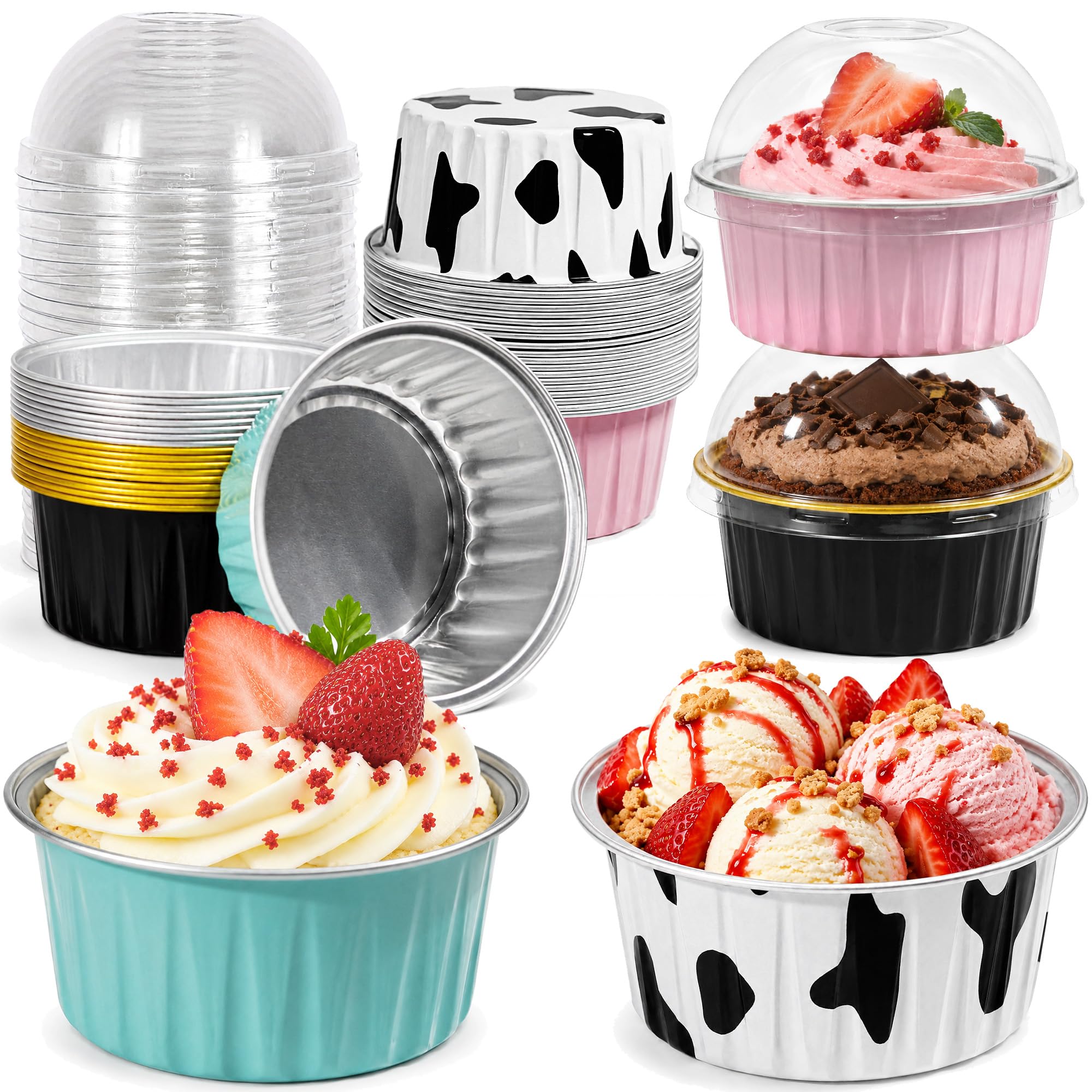 Mini Cake Pans with Lids, 40 Pack, 4 color Aluminum Foil Ramekin for Party