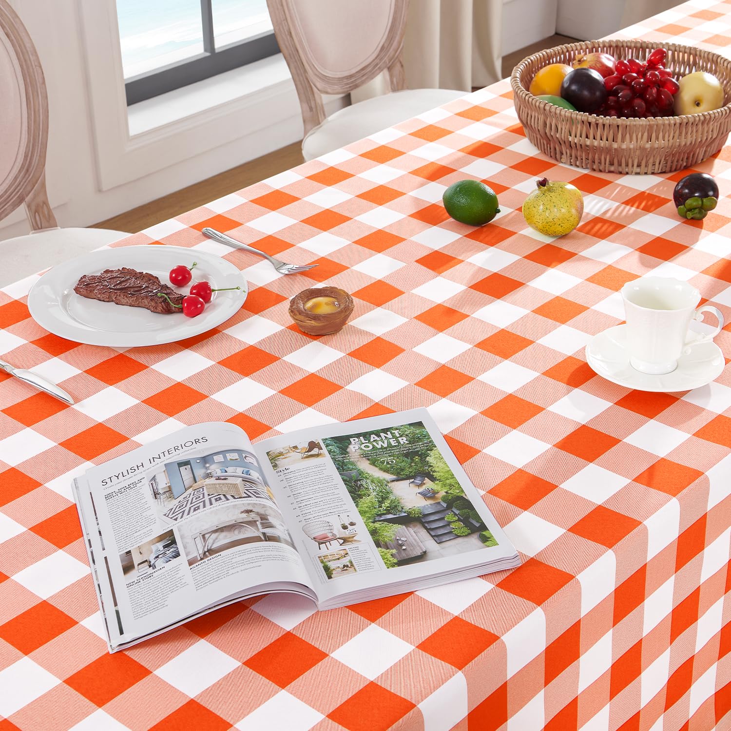 Softalker Halloween Checkered Rectangle Tablecloth - Waterproof Buffalo Plaid Table Cloth Stain Resistant Washable Polyester Table Cover for Holiday/Dining/Party - Orange and White  54 x 108 Inch