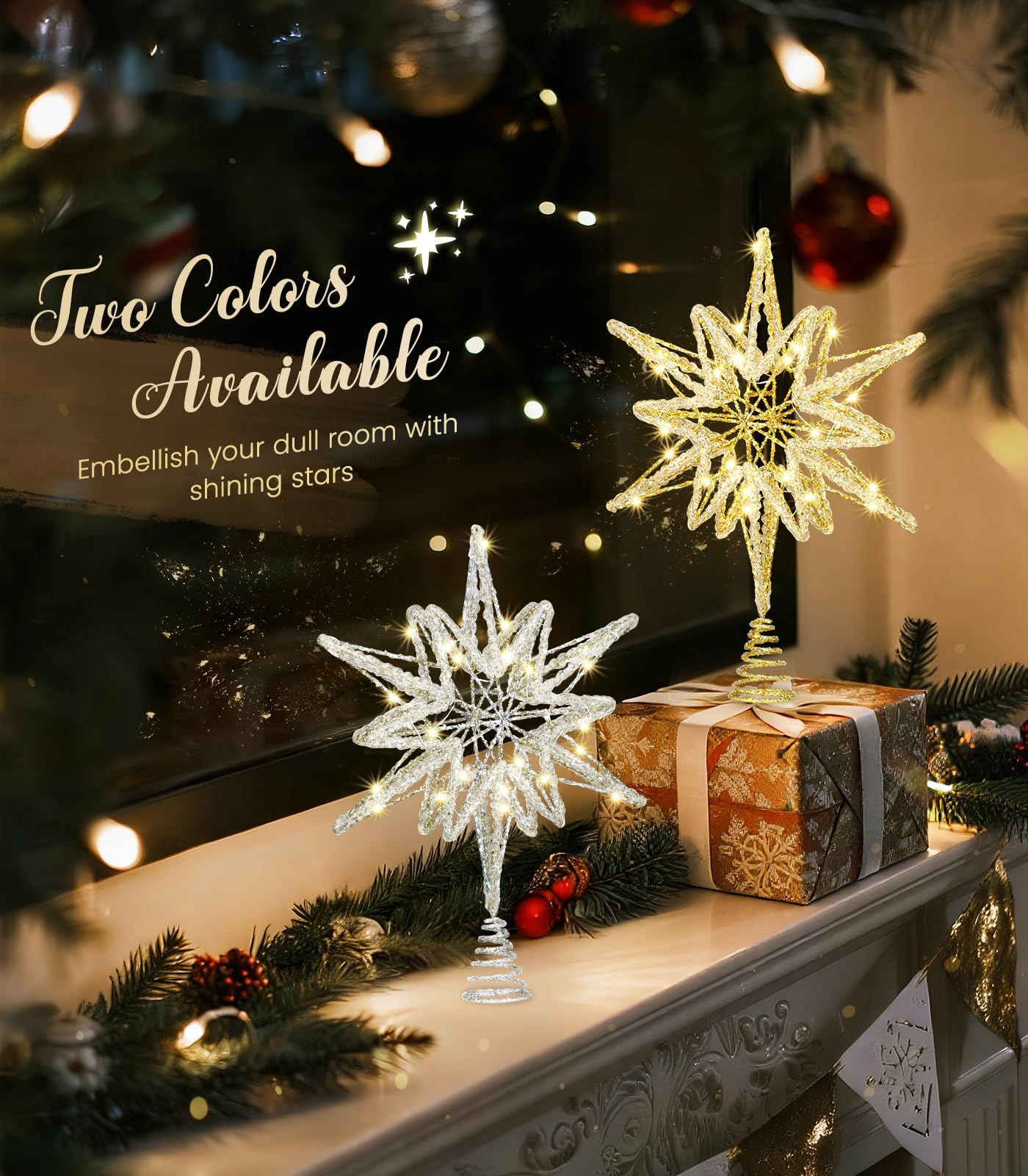 Luxspire Christmas Tree Topper, Lighted Star Tree Topper with USB Plug-in & Remote Control, 9.8 LED Metal Christmas Decorations