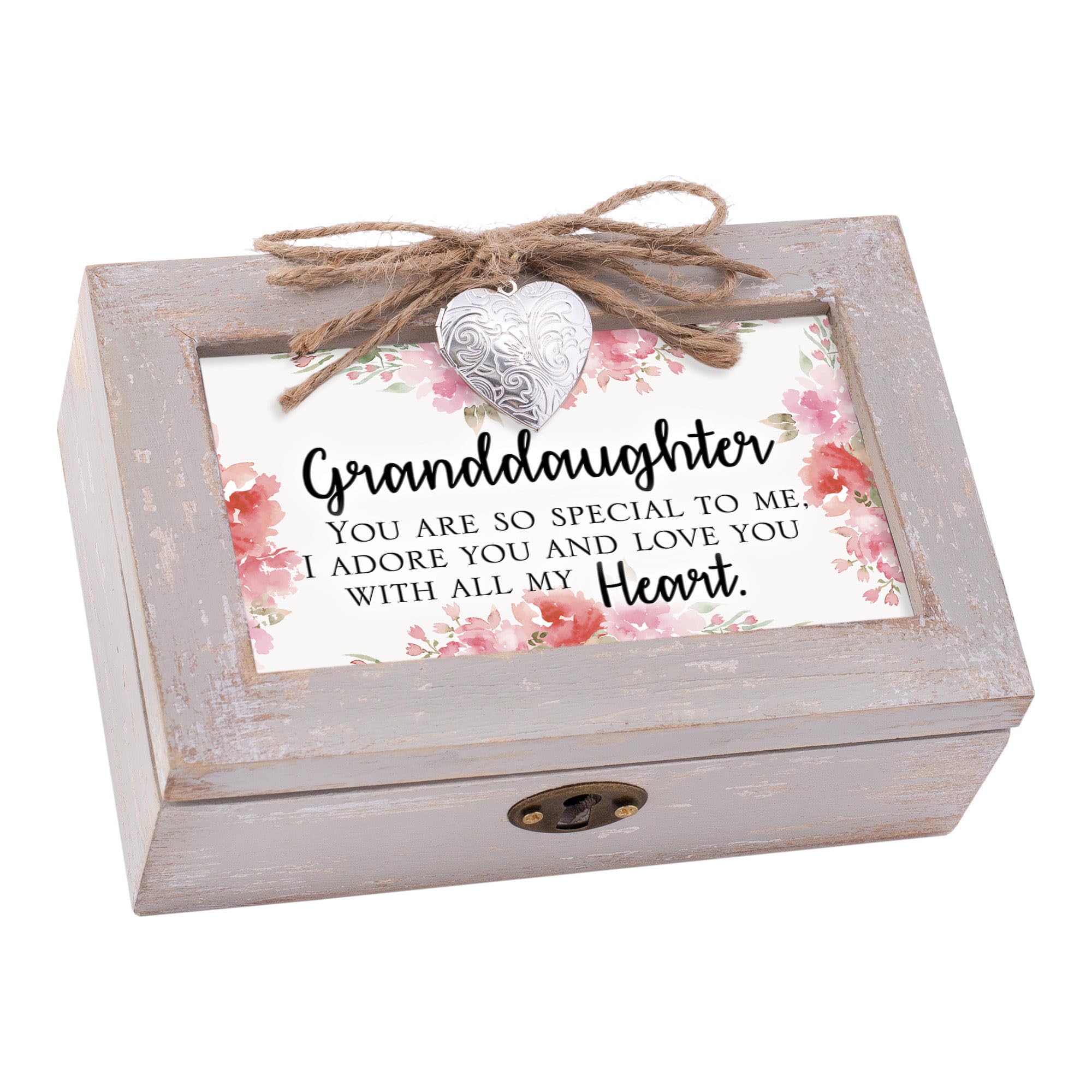 Cottage Garden Granddaughter Natural Taupe Wood Locket Petite Music Box Plays You are My Sunshine