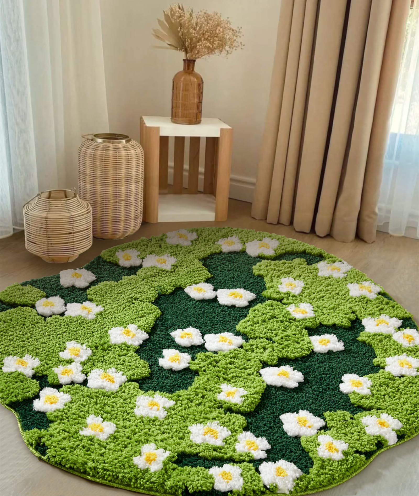 Ouyattle Cute Green Floral Large Bathroom Rugs Bath Mat 3Ft Non Slip Washable, Modern Chic Boho Aesthetic Trendy Funky Microfibe