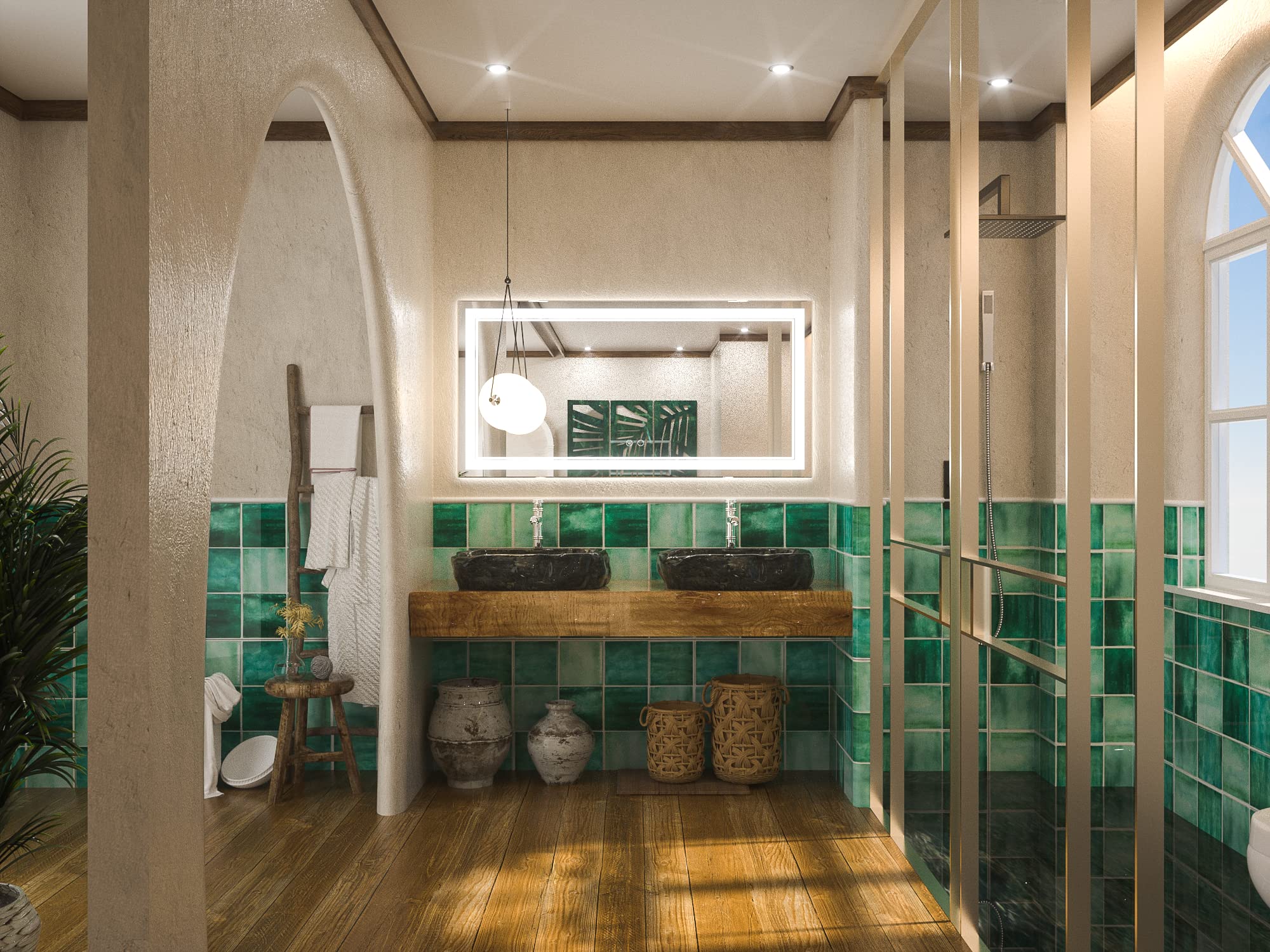 Keonjinn 48 x 24 Inch LED Bathroom Mirror  Lighted Bathroom Mirror with Lights  LED Vanity Mirror  Wall Mounted Anti-Fog Dimmable Frameless Front Light Makeup Mirror  IP54  6000K (Horizontal/Vertical)