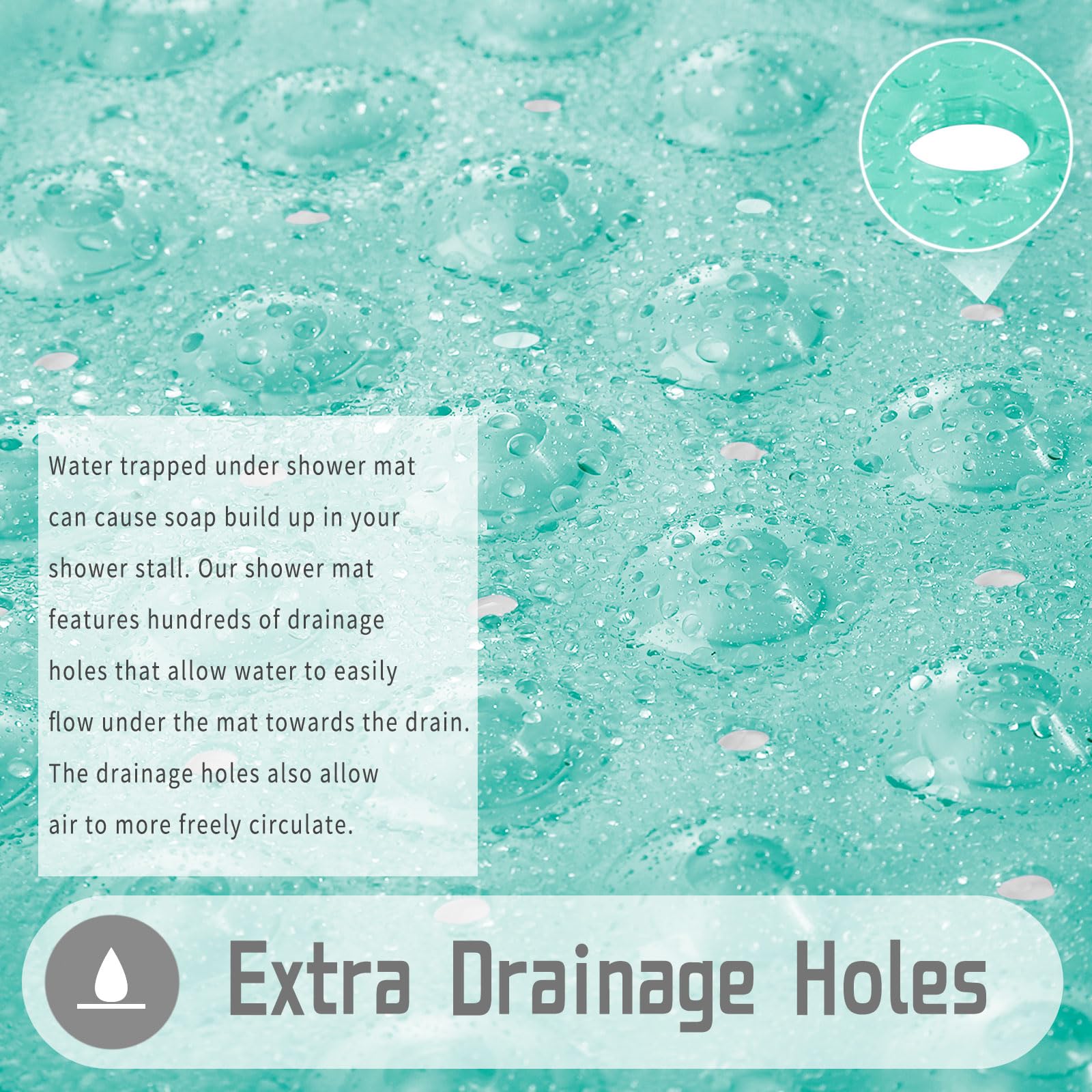 Yimobra Shower Stall Mat Non Slip, 21X21 Inch, Soft Square Bath Mat For Shower With Suction Cups And Drain Holes, Stall Floor Ma