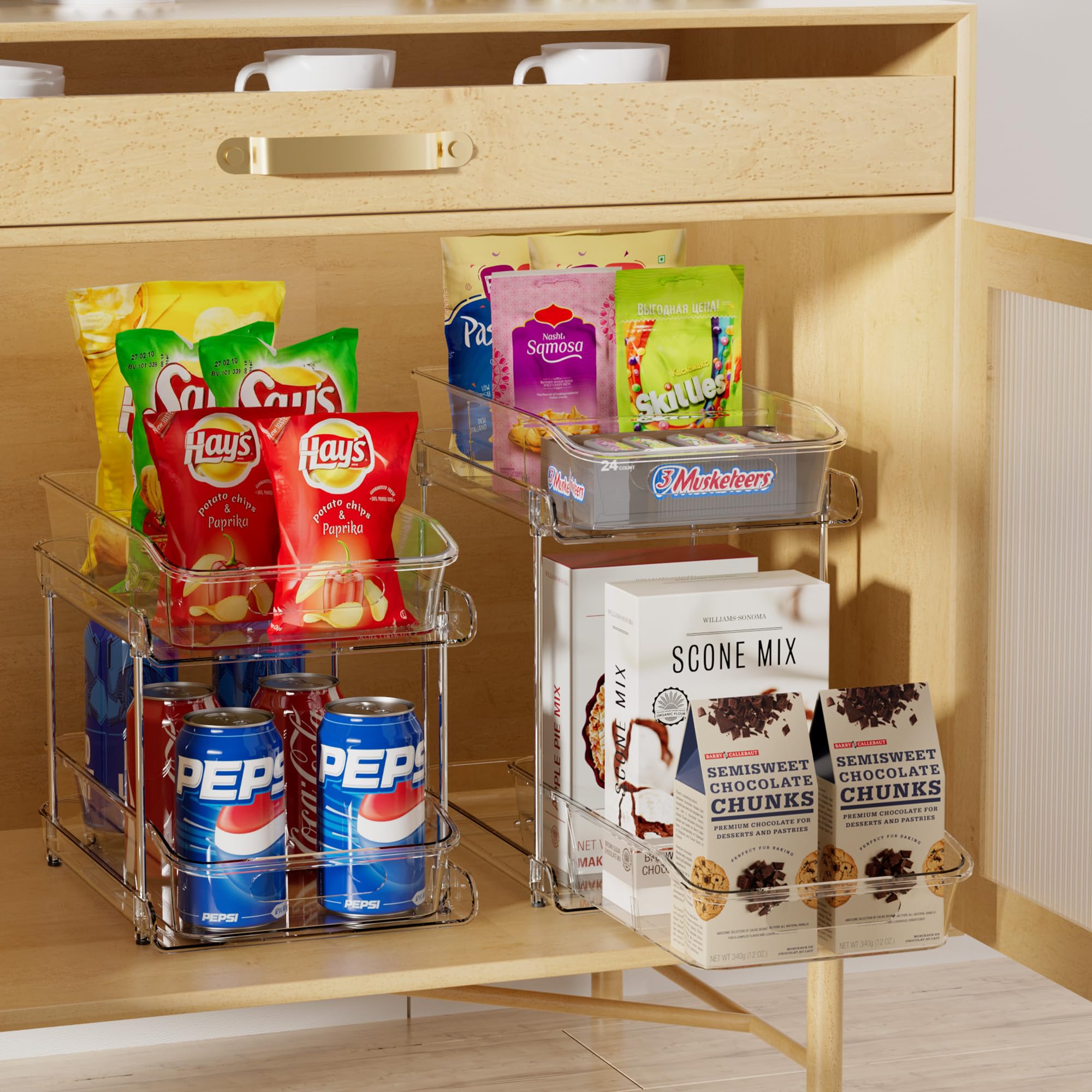 Delamu 2 Sets Of 2-Tier Clear Under Sink Organizers And Storage, Multi-Purpose Stackable Bathroom Cabinet Organizers, Pull Out K