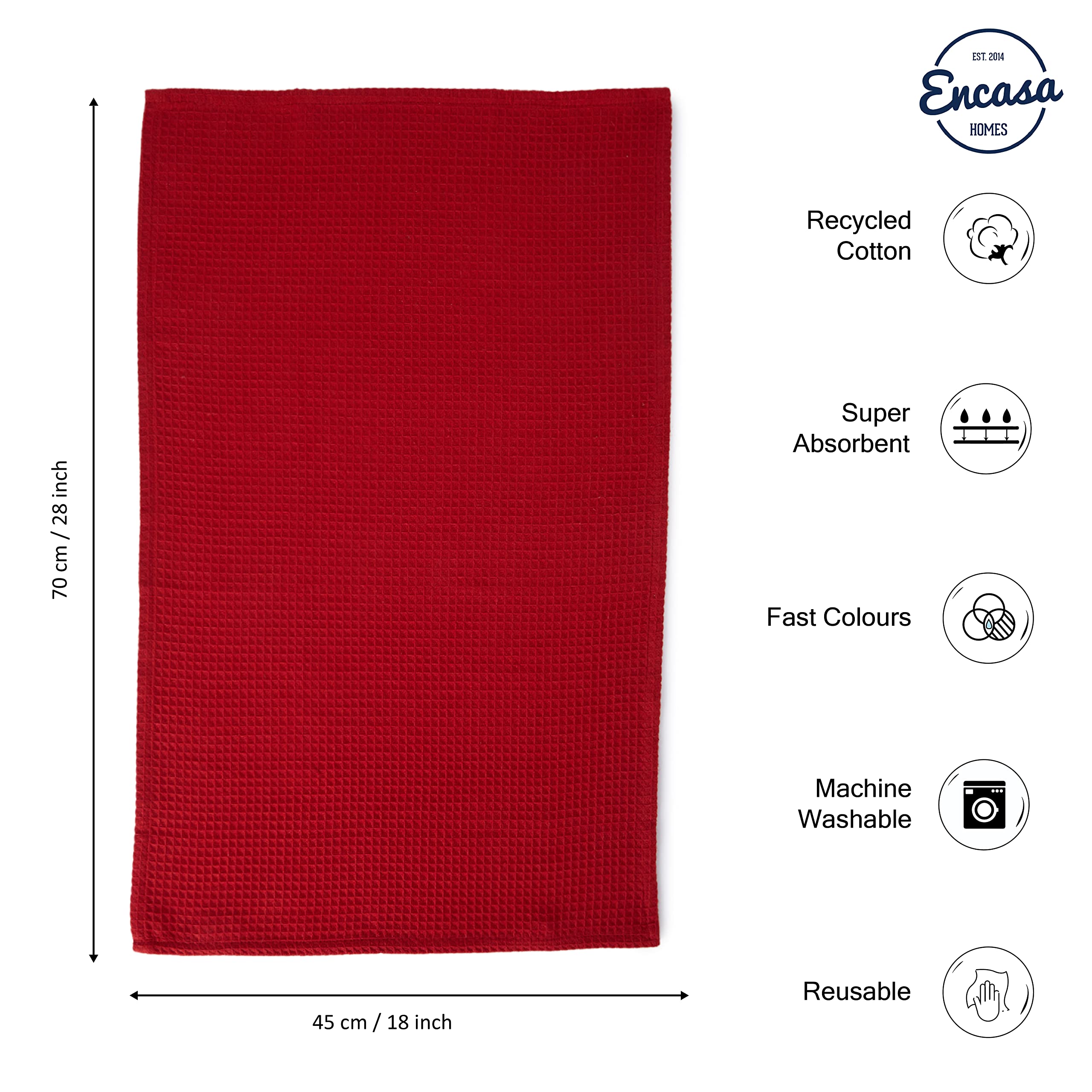 Encasa Xo Kitchen Dish Towels Set | Multicolor | Waffle Weave And Flat Hand Tea Towel | 28''X18'' | Quick Drying Reusable Cotton