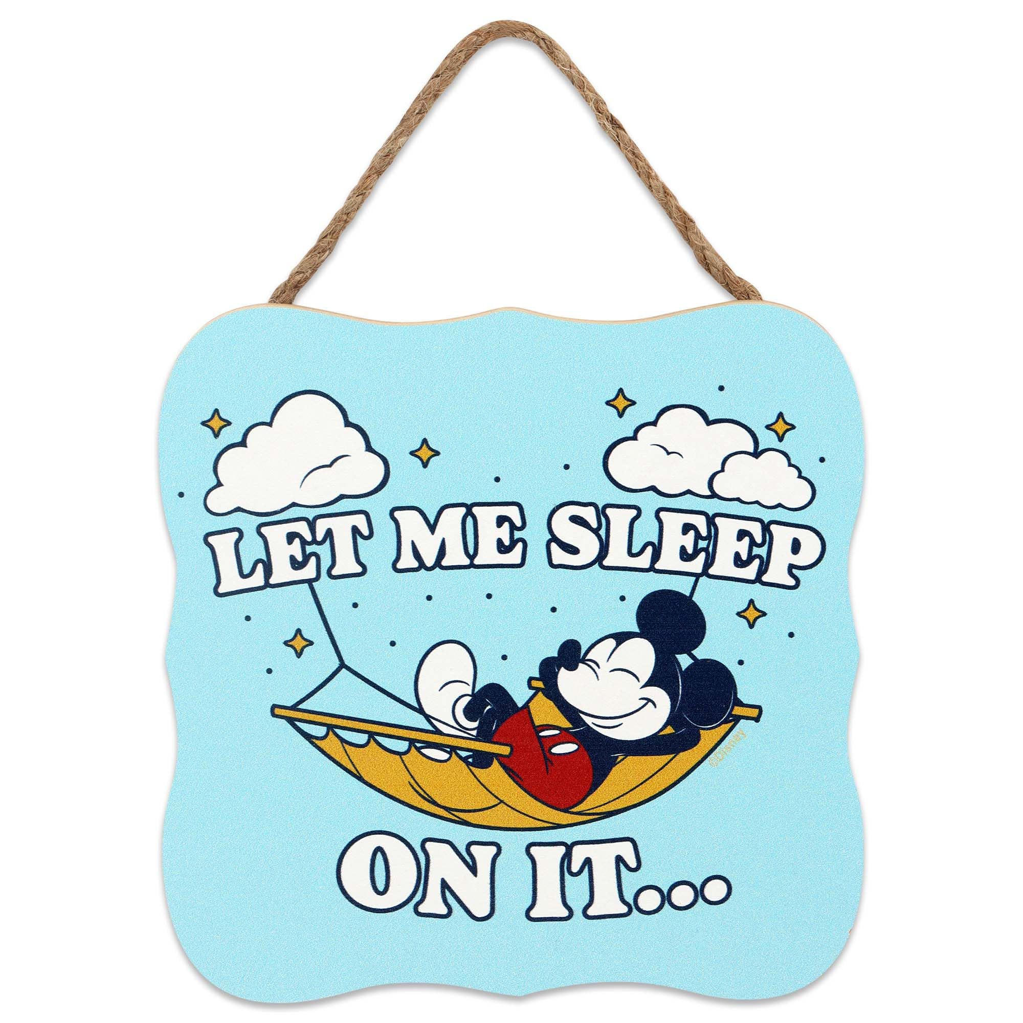 Disney Mickey Mouse Let Me Sleep On It Hanging Wood Wall Decor - Cute Mickey Sign for Bedroom or Office