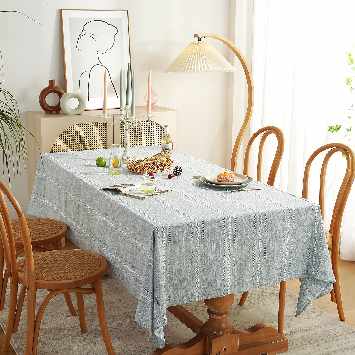 Chassic 60 X 104 Inches Farmhouse Style Linen Tablecloths, Wrinkle Resistant Washable Dining Room Table Cloths For 6 Foot Rectan