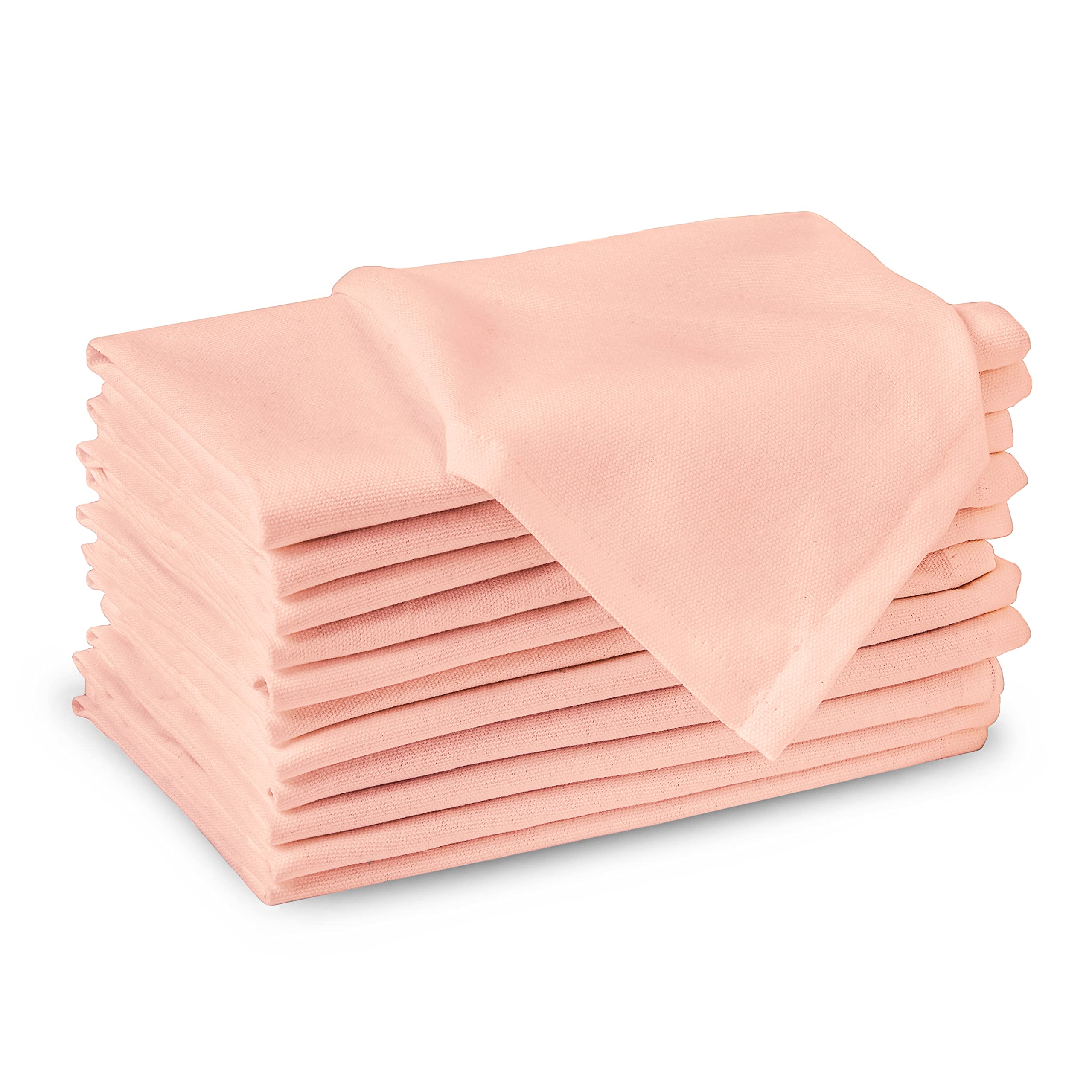 Encasa Cotton Cloth Napkins | Set Of 12 | Size 17 ''X17 '' | Peach Solid Color | Machine Washable