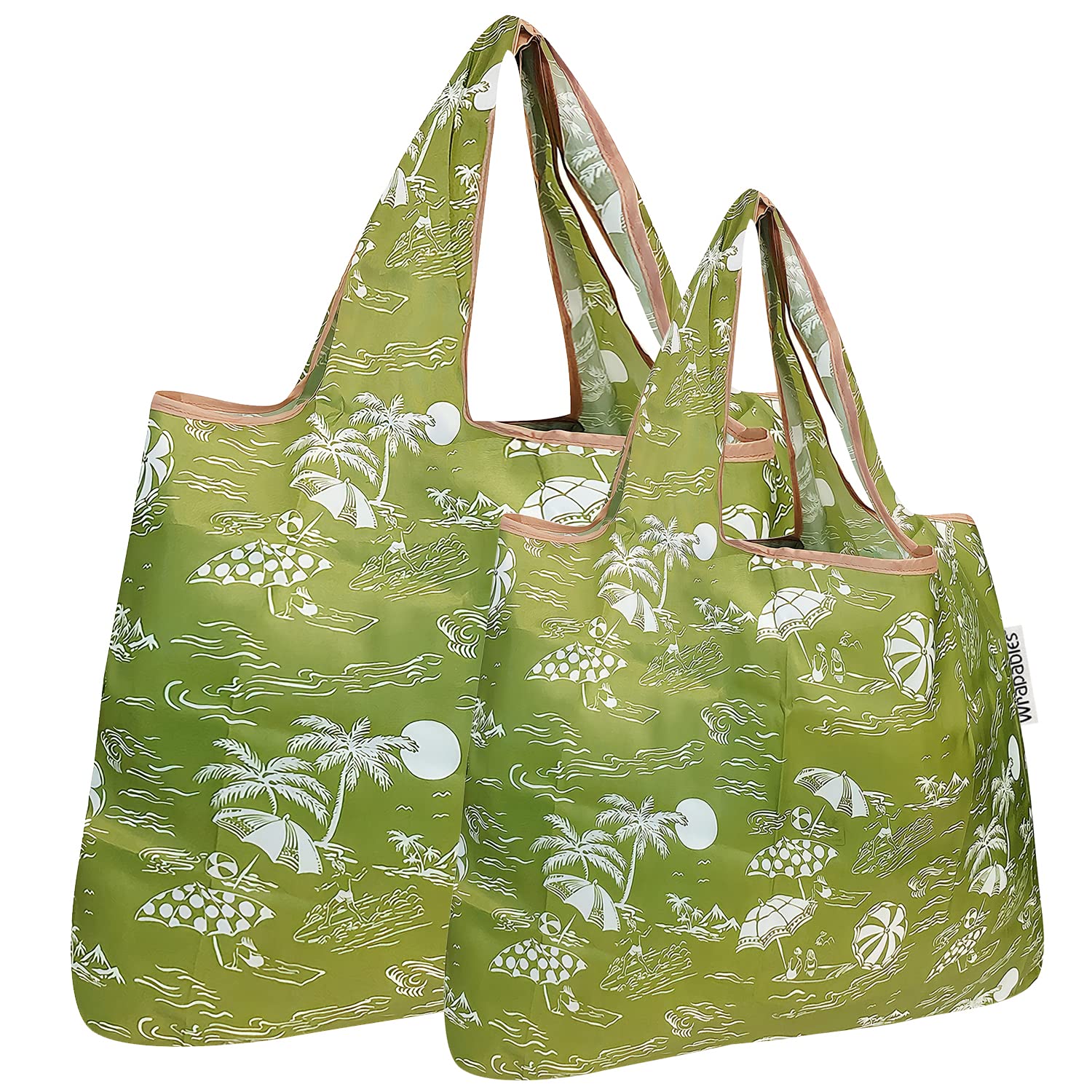 allydrew Large & Small Foldable Tote Nylon Reusable Grocery Bags, Set of 2, Green Paradise