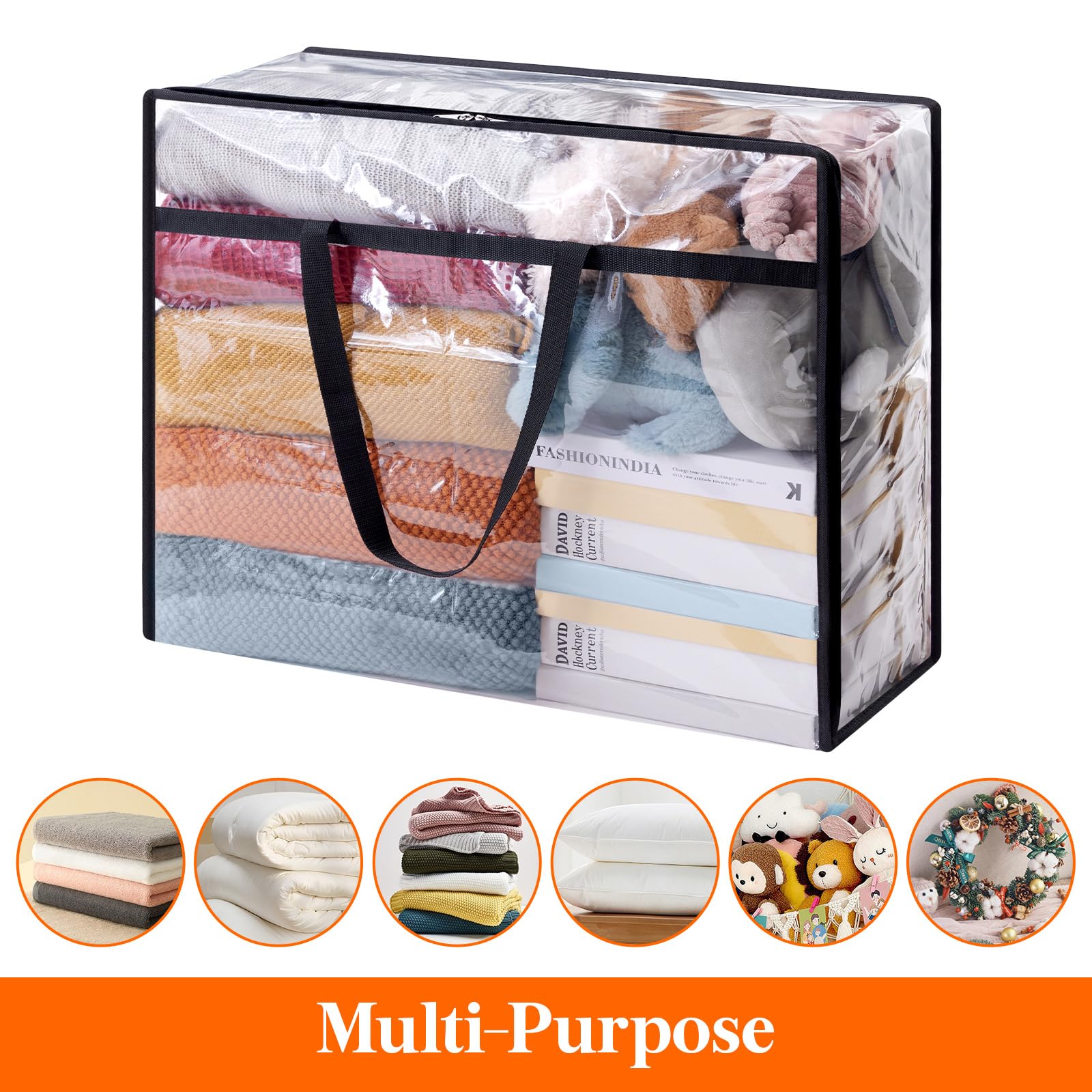 Lifewit 3 Pack Clear Clothes Storage Bags, 90L Plastic Blanket Storage Bags, Vinyl Foldable Moving Bags with Zipper,Closet Organ