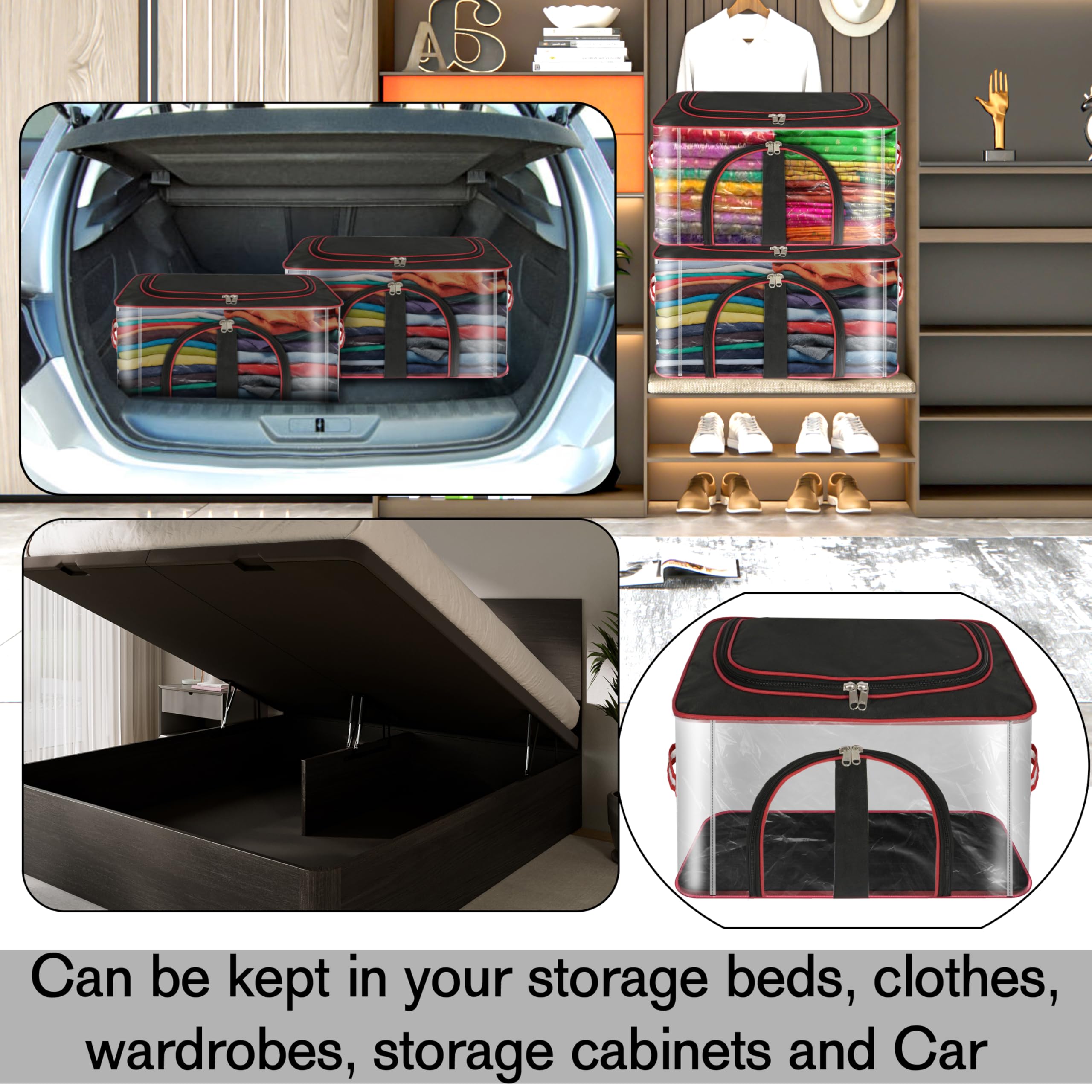 Storite 5 Pack Nylon 33 L Pvc Transparent Clothes Storage Bags/Saree Covers With Zip For Storage Specially Design For Woman Dres