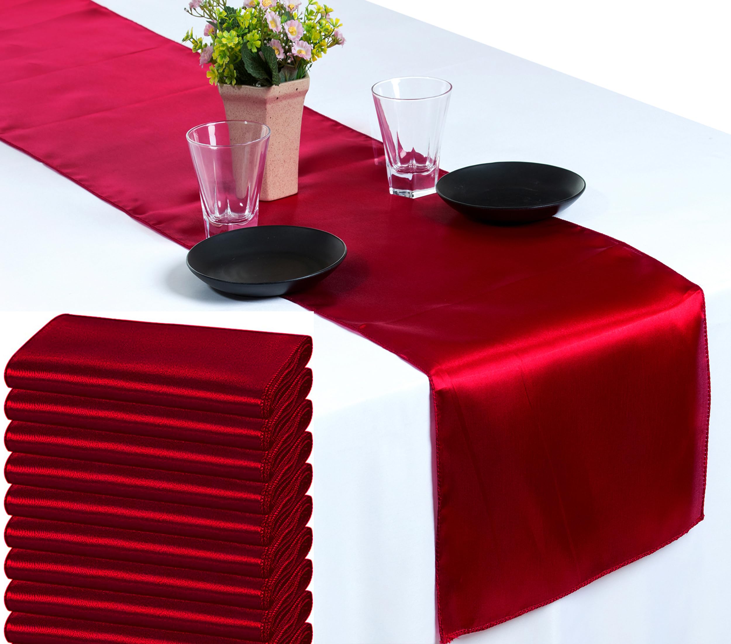 Mds Pack Of 10 Satin Table Runners 12 X 108 Inch Long Wedding Sateen Bright Silk Smooth Table Runner For Wedding Reception Birth
