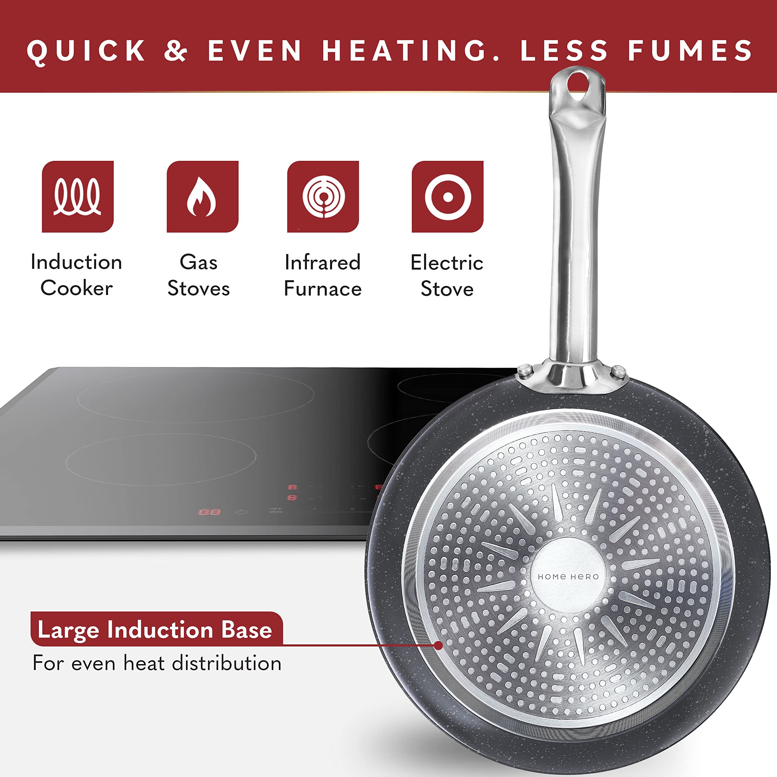 Home Hero Pots and Pans Set Non Stick - Induction Compatible Kitchen Cookware Sets + Bakeware Sets - Non Stick, PFOA Free, Oven
