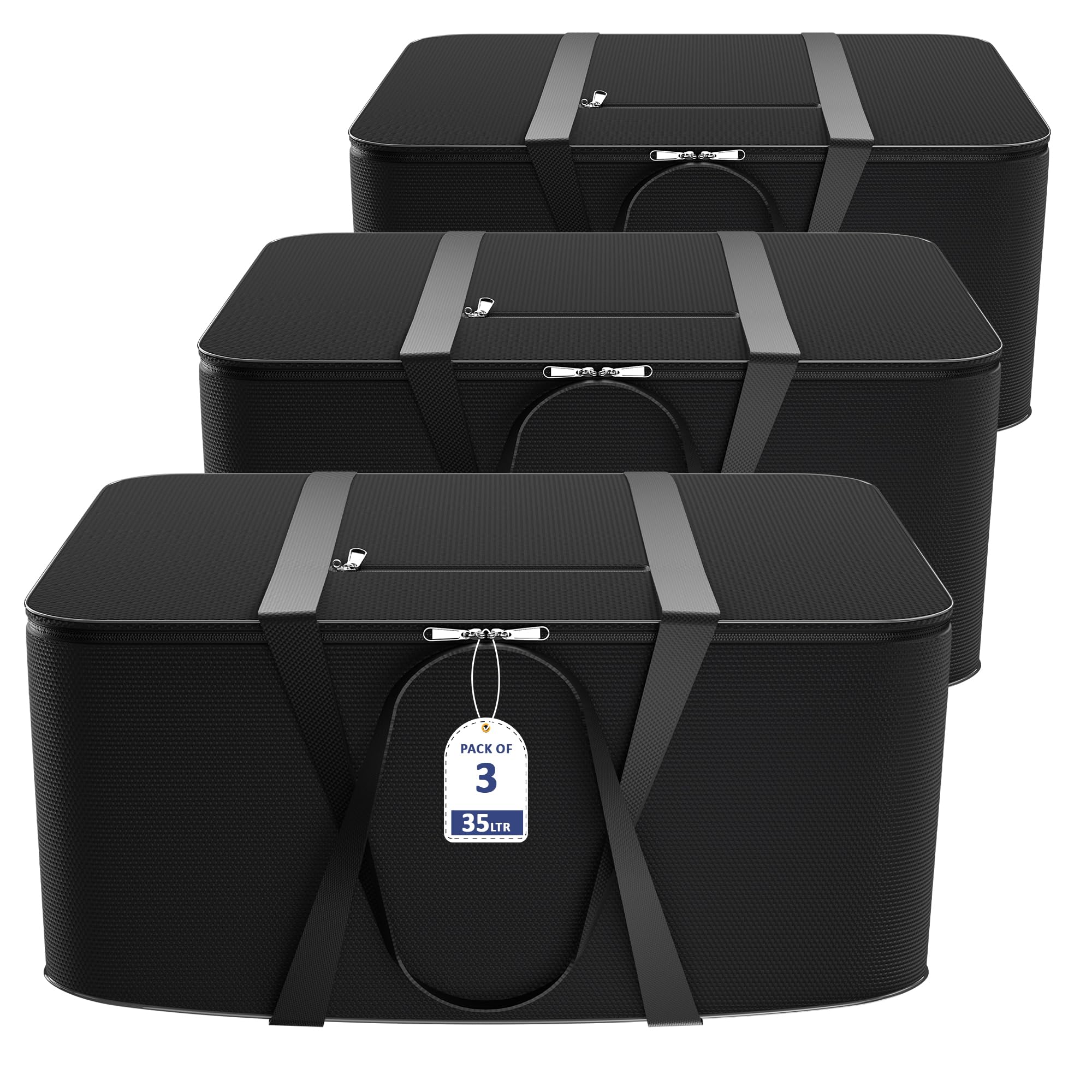 Kuber Industries Pack Of 3 Nylon 35L Small Underbed Storage Box | Blanket Storage Bags/Cover Double Bed Storage Containers | Dus