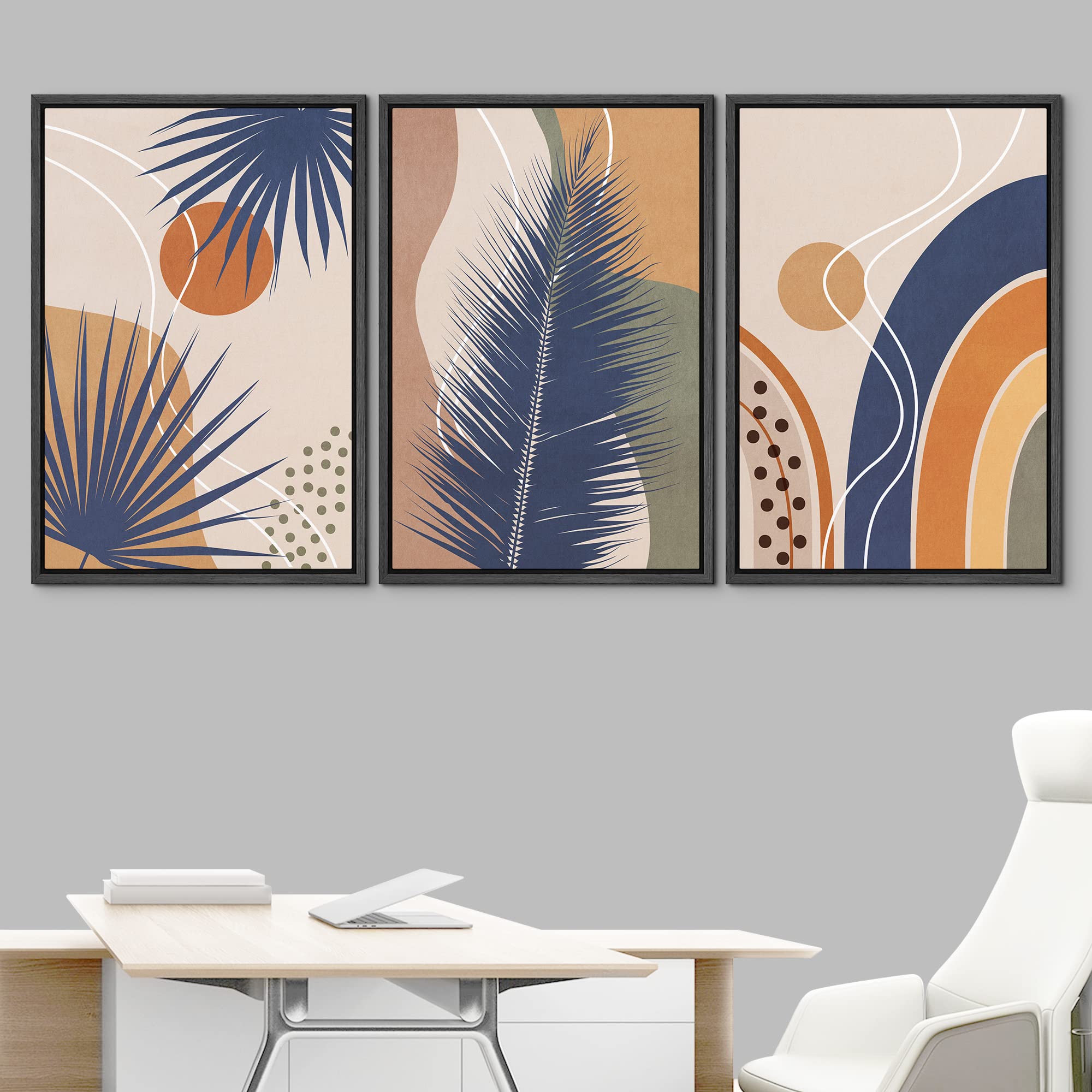 Idea4Wall Framed Canvas Print Wall Art Set Geometric Palm Leaf Polygon Landscape Abstract Nature Illustrations Modern Art Nordic