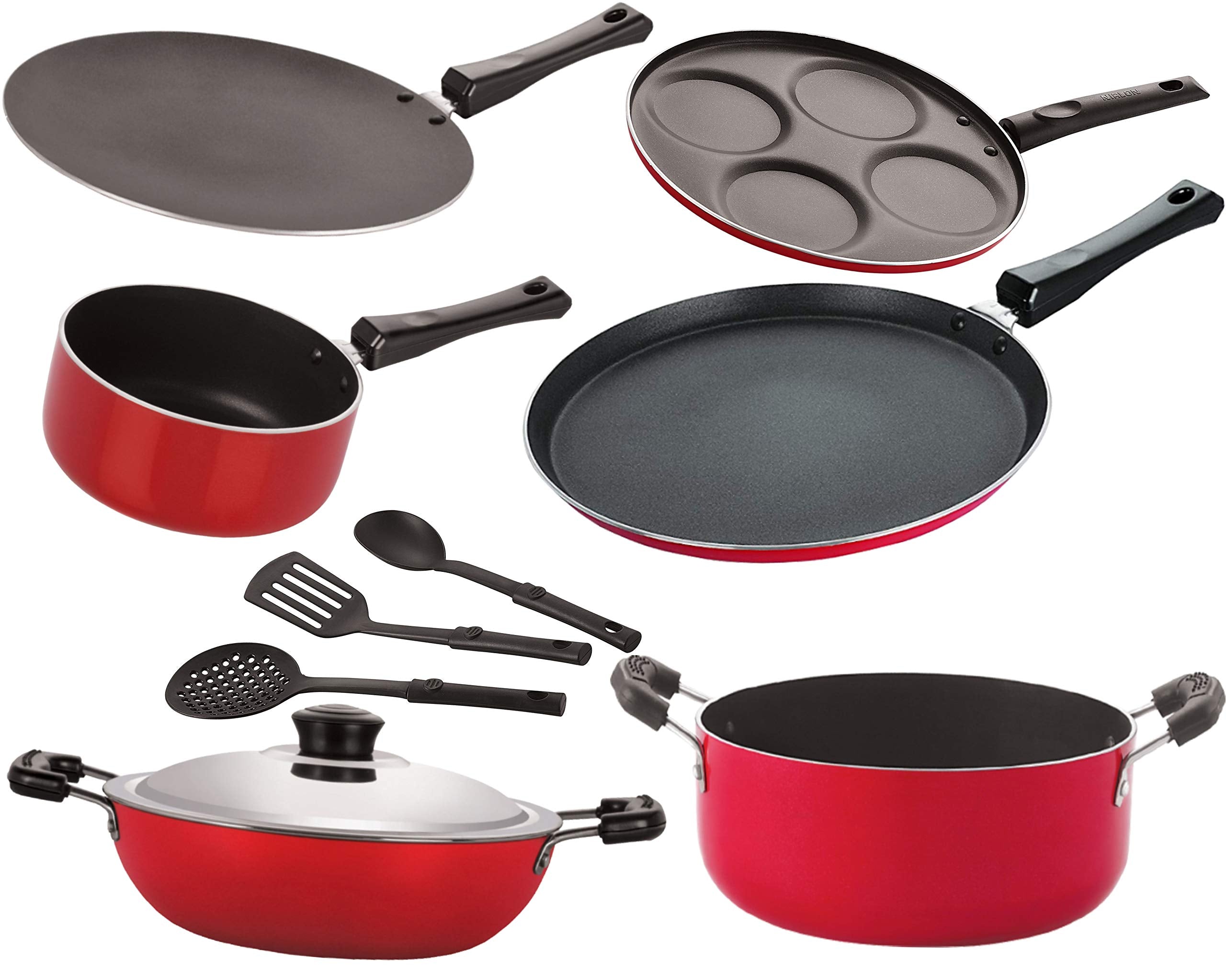 Nirlon Nonstick Aluminium Gas Compatible Cookware Kitchen Utensils Combo Gift Set Offer  9 Pieces [26_Ct_Dkdb_Spm_Ft11_Cass20_U