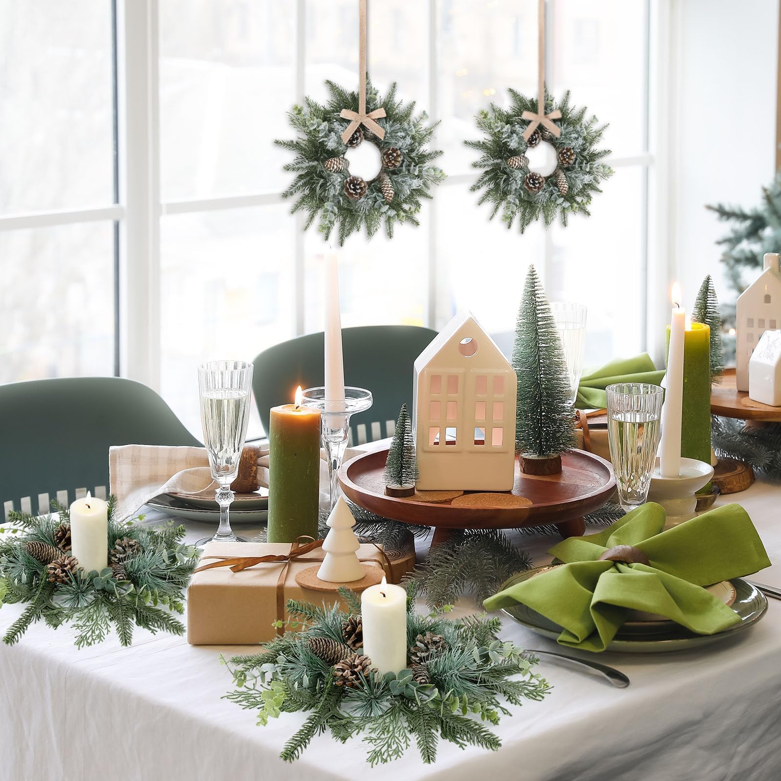 6 Pcs 3 Inch Fall Floral Wreaths Autumn Harvest Sunflowers Pumpkins Leaves Berries Candle Rings Wreath Mini Thanksgiving Table C