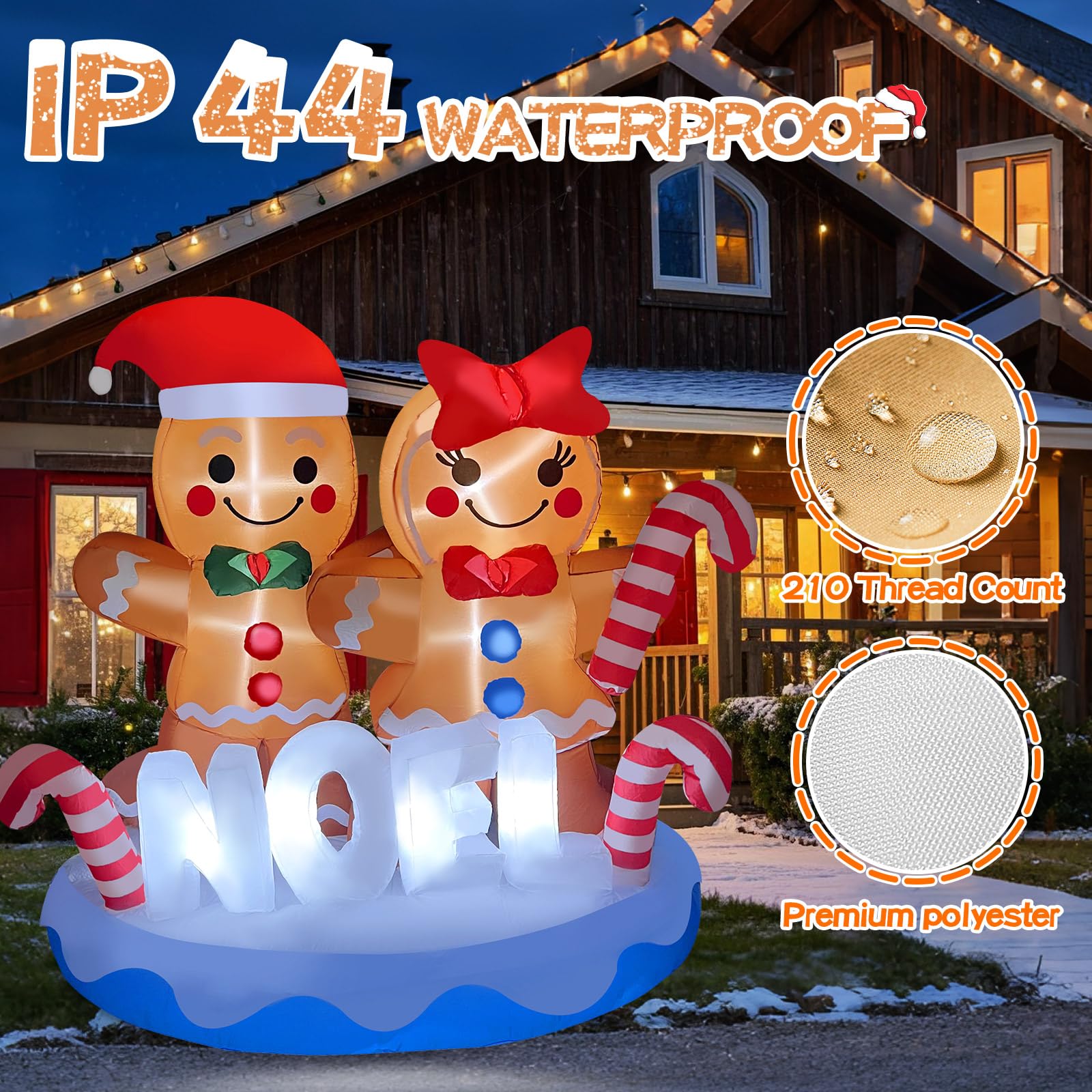 GIGLIM 2025 Christmas Inflatable Gingerbread 6FT Gingerbread Man Couple with Candy Canes Christmas Inflatables Outdoor Decoratio