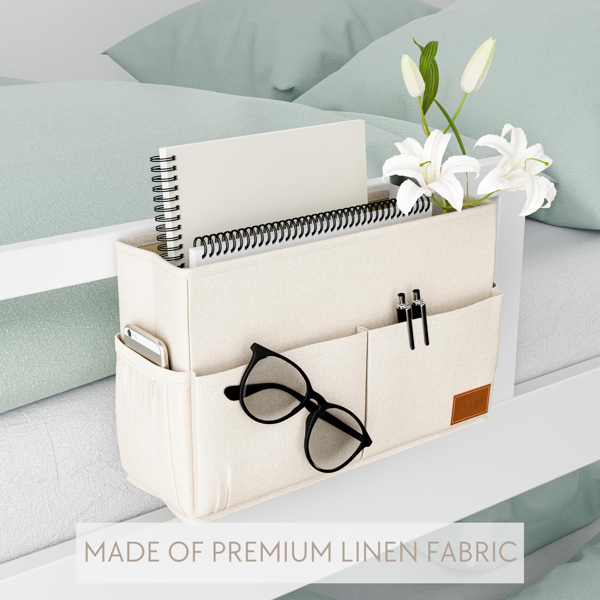 Large Bedside Caddy With Big Pockets And Bottle Holder to Easily Organize All Your Accessories - The Perfect College Dorm Room S