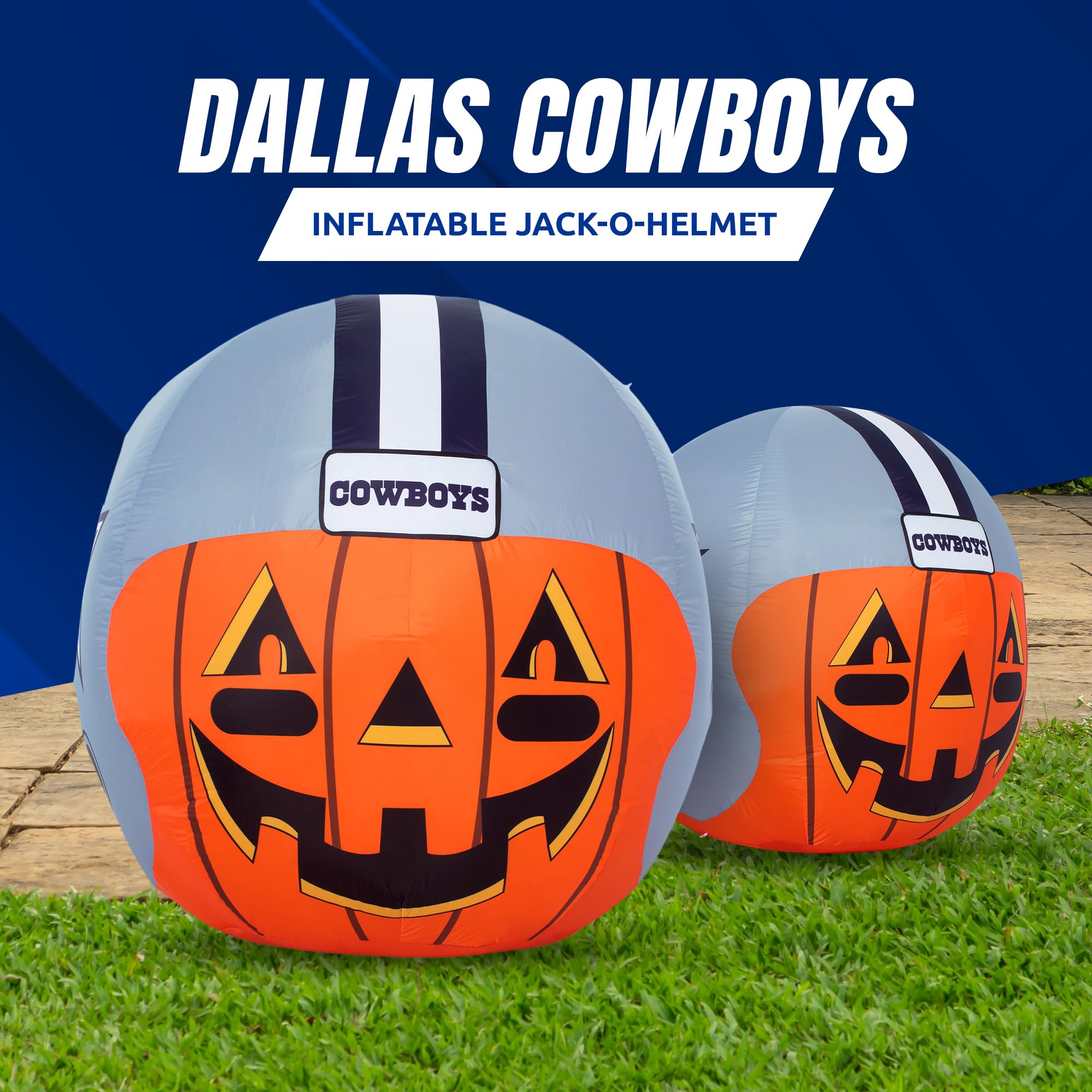 Sporticulture NFL Dallas Cowboys 4ft Inflatable Jack-O-Helmet with LED Lights & Built-in Blower - Halloween Merchandise Decor Id