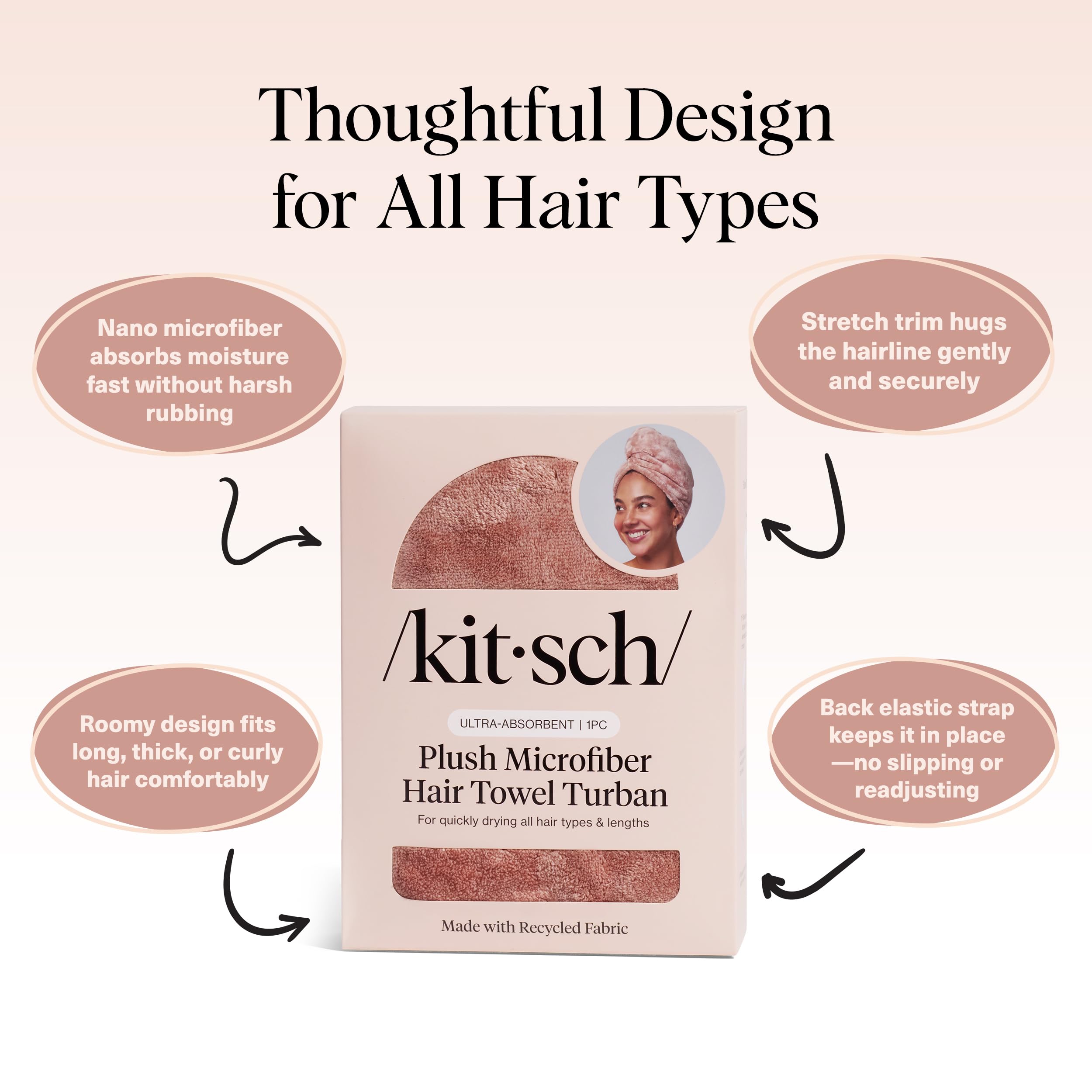Kitsch Plush Microfiber Hair Towel Wrap for Women - Hair Turbans for Wet Hair, Super Absorbent Drying Towel - Quick Dry, Anti-Fr