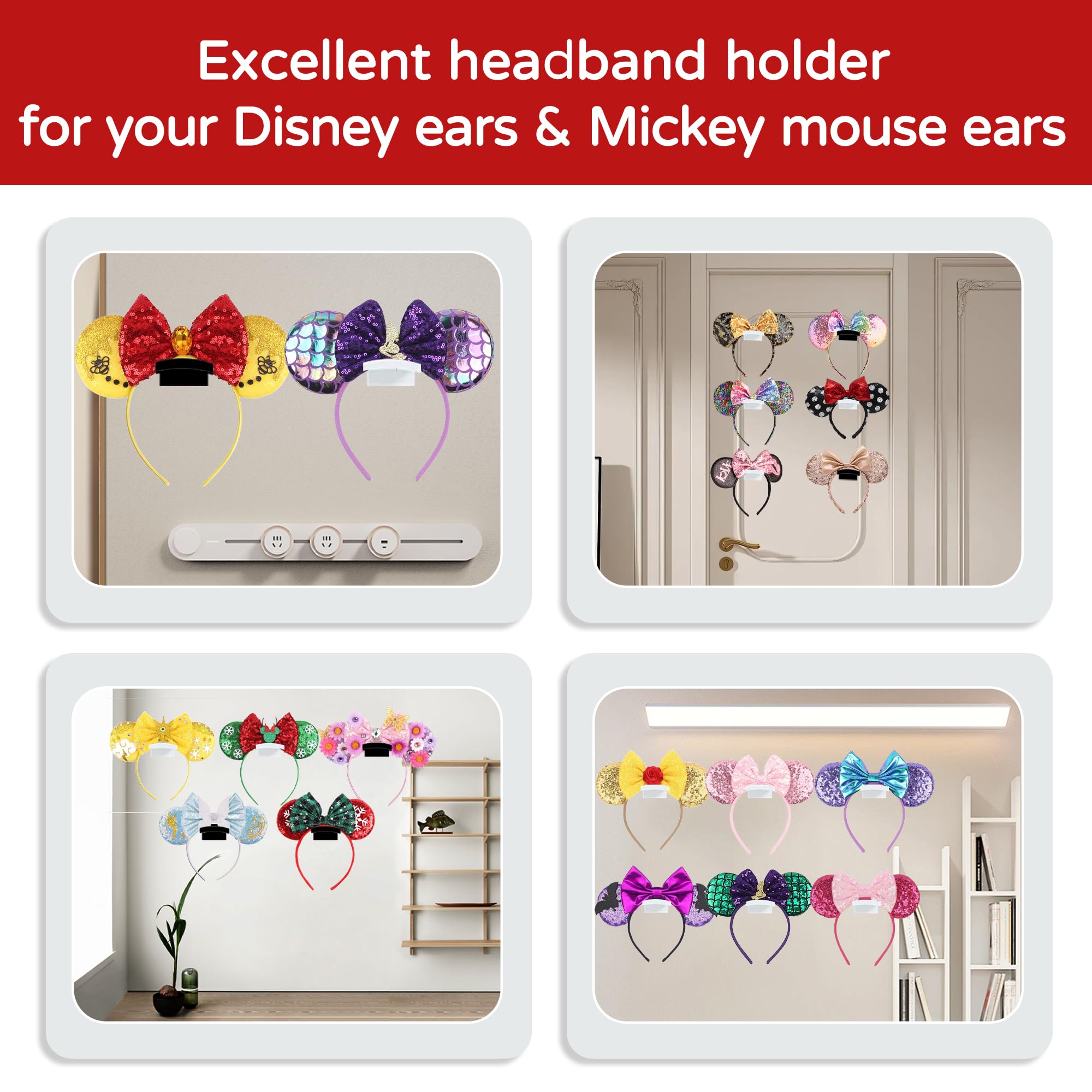 Diamerd Hat Hooks For Wall, Headband Holder For Disney Mickey Ear, Adhesive Hat Racks Organizer For Door Closet No Drilling, Whi