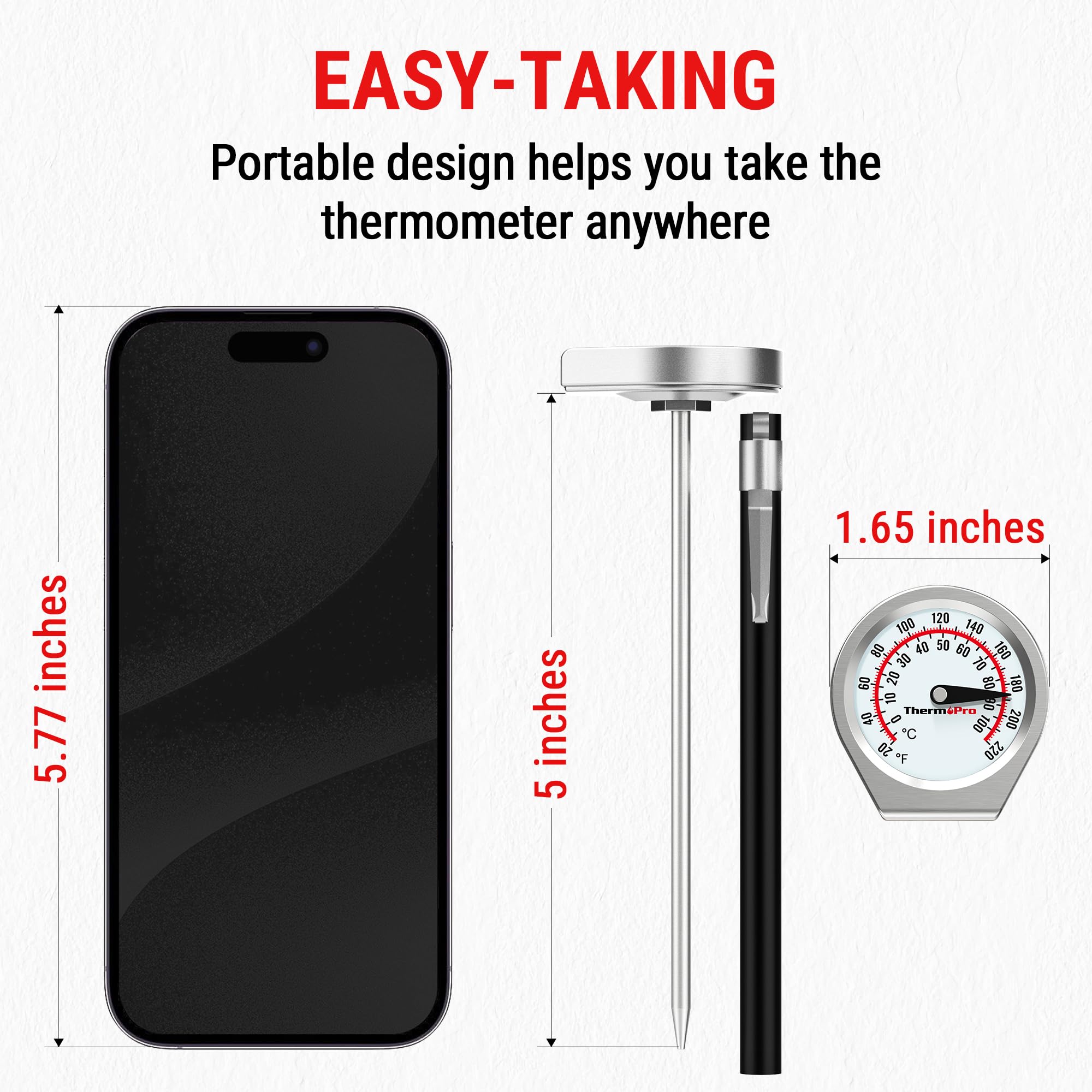 Thermopro Dial Instant Read Meat Thermometer For Cooking, Grill Food Thermometer With Glass Lens, Portable Kitchen Thermometer W