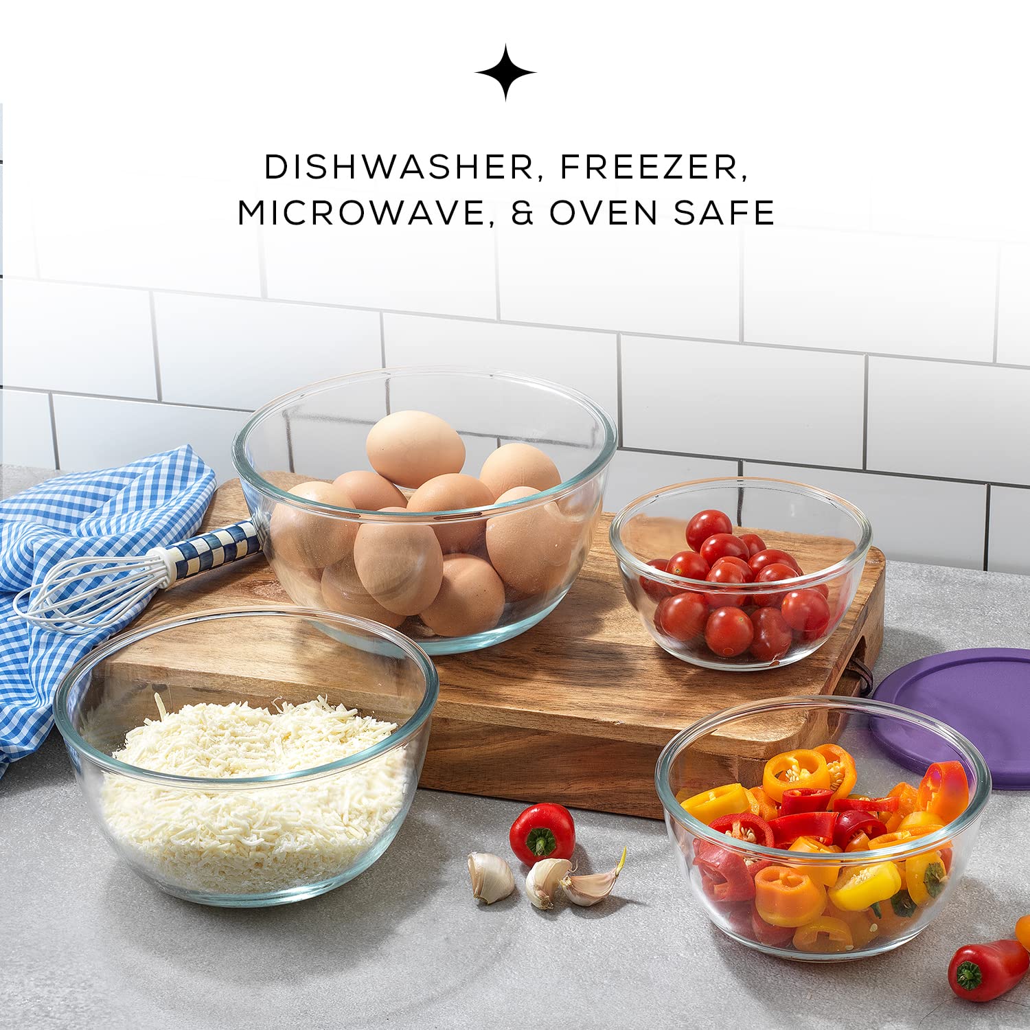 Joyjolt Kitchen Mixing Bowls - 8Pc Glass Bowls With Lids Set - Neat Nesting Bowls - Large Mixing Bowl Set Batter Bowl - Cooking