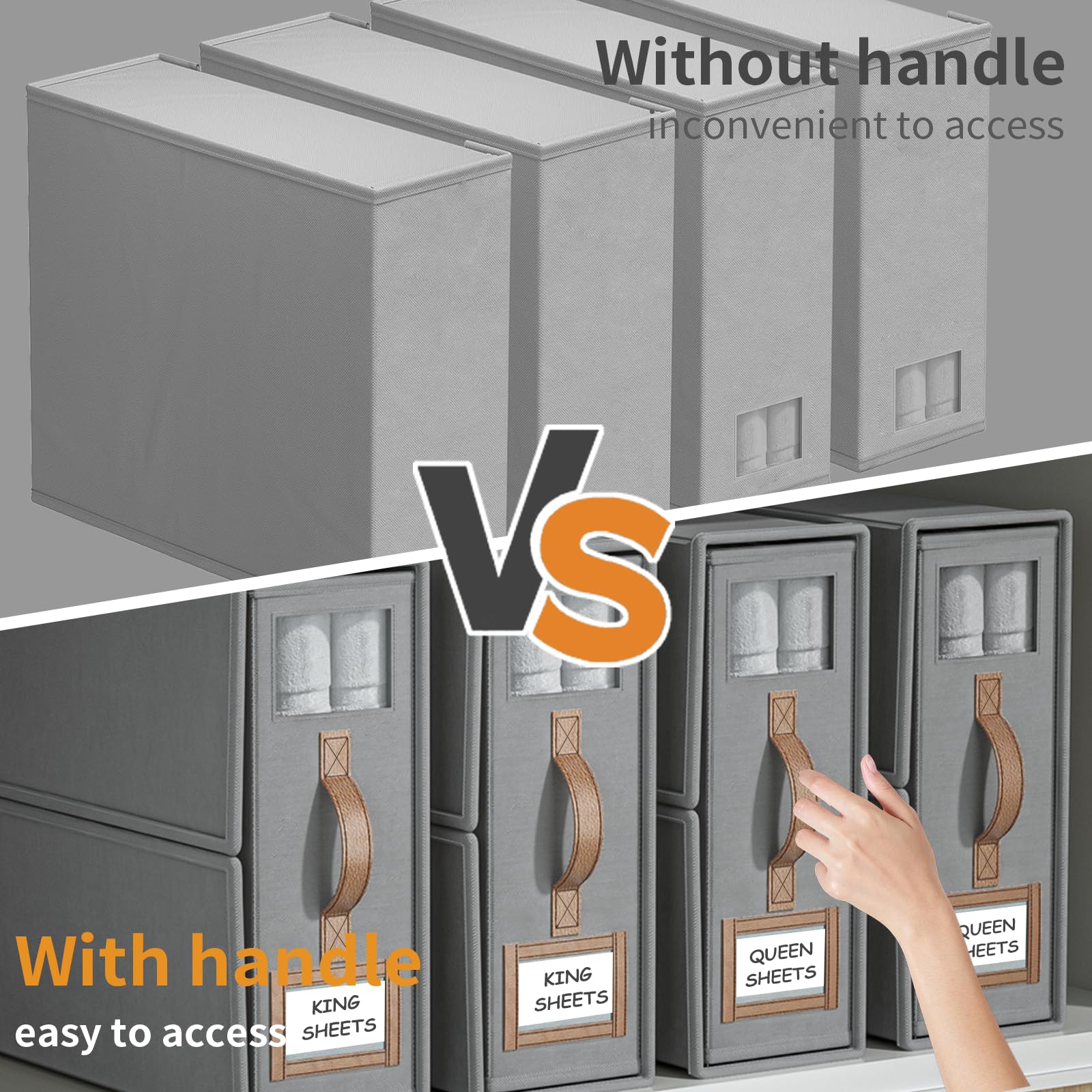 BigPonPon 4 Pack Foldable Bed Sheets Set Organizers and Storage(King & Queen Size),Linen Fabric Closet Organizers with Window,Fo