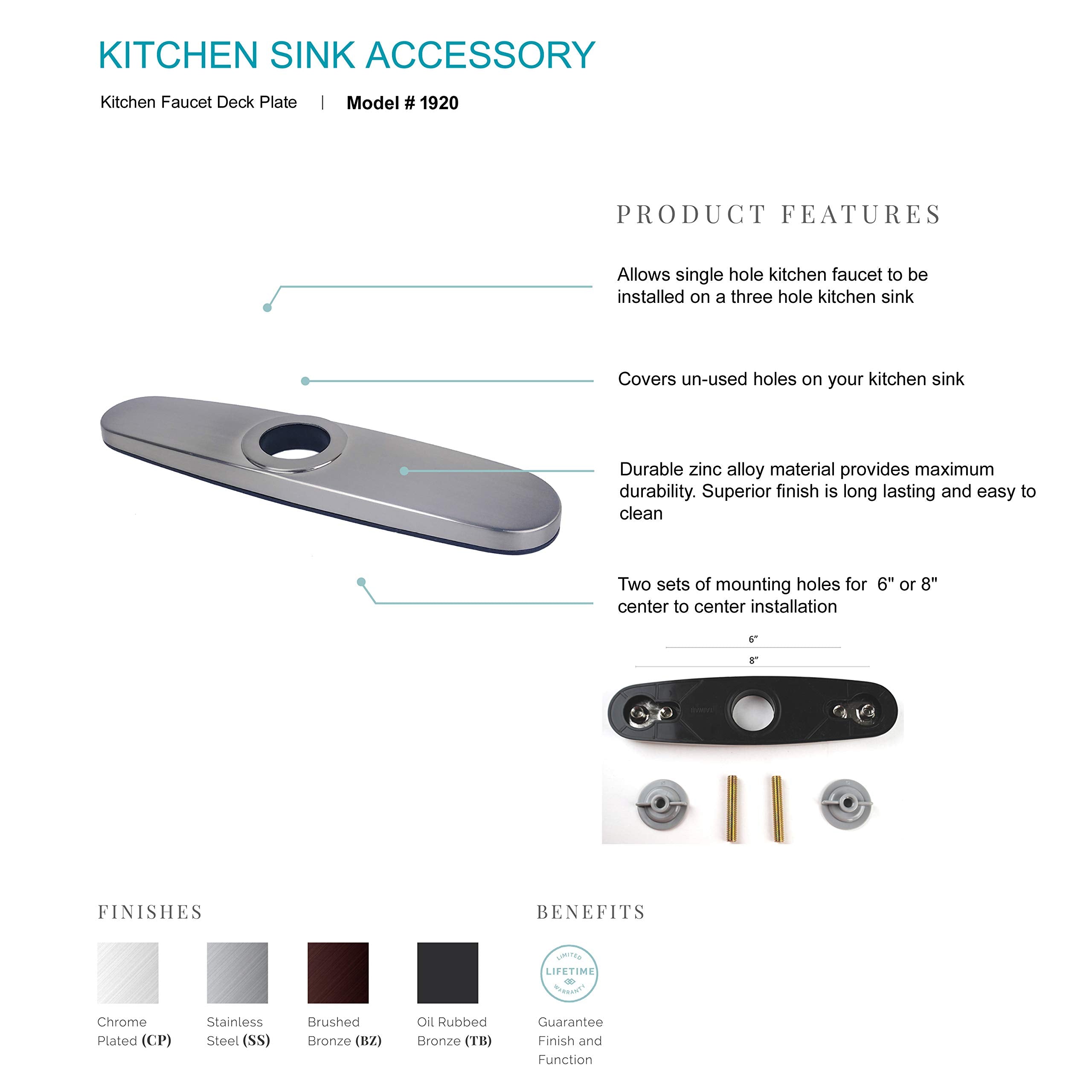 Laguna Brass 1920Cp 10'' Kitchen Sink Faucet Deck Plate, Chrome Finish