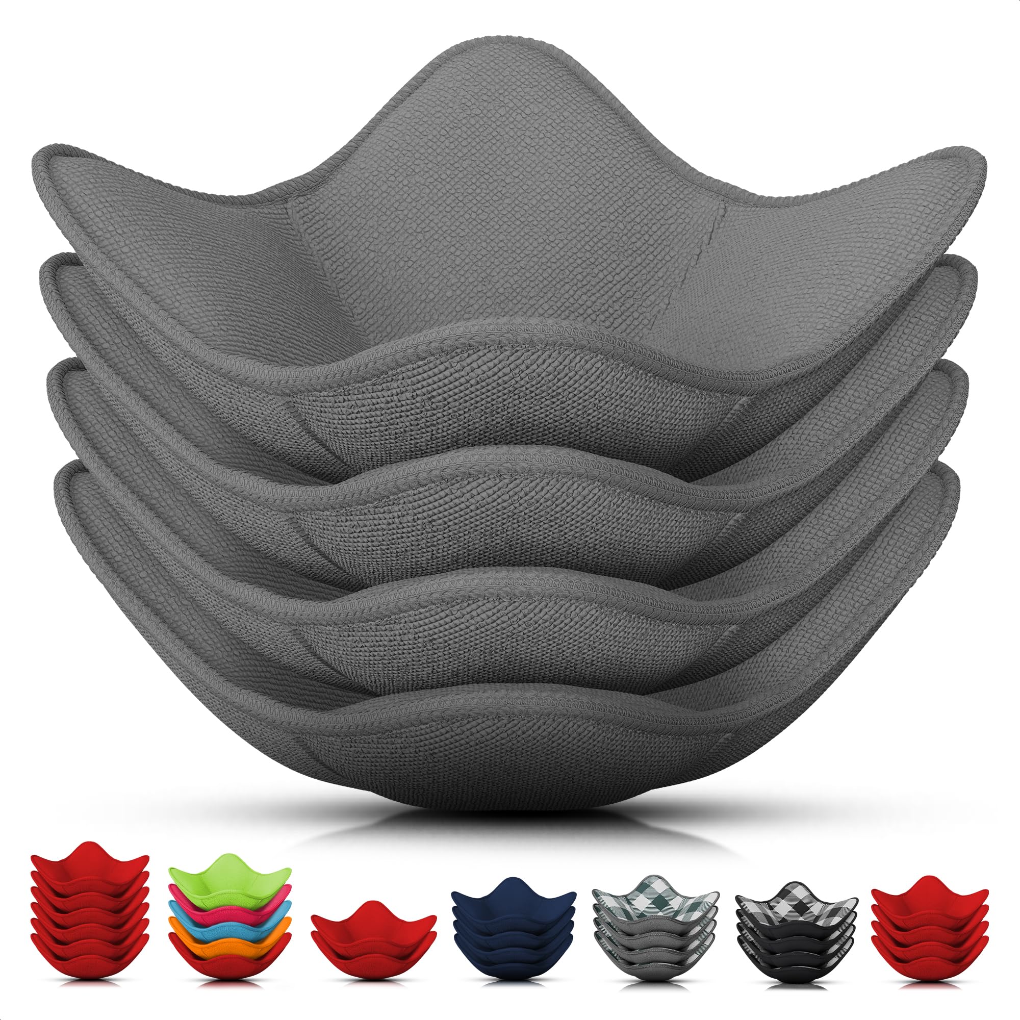 4 Pcs Microwave Bowl Holder - Microfiber Fabric 7.5 Grey Bowl Holders for Hot Food, Fits Most Bowls up to 6.5 & Plates 7.1 - Saf