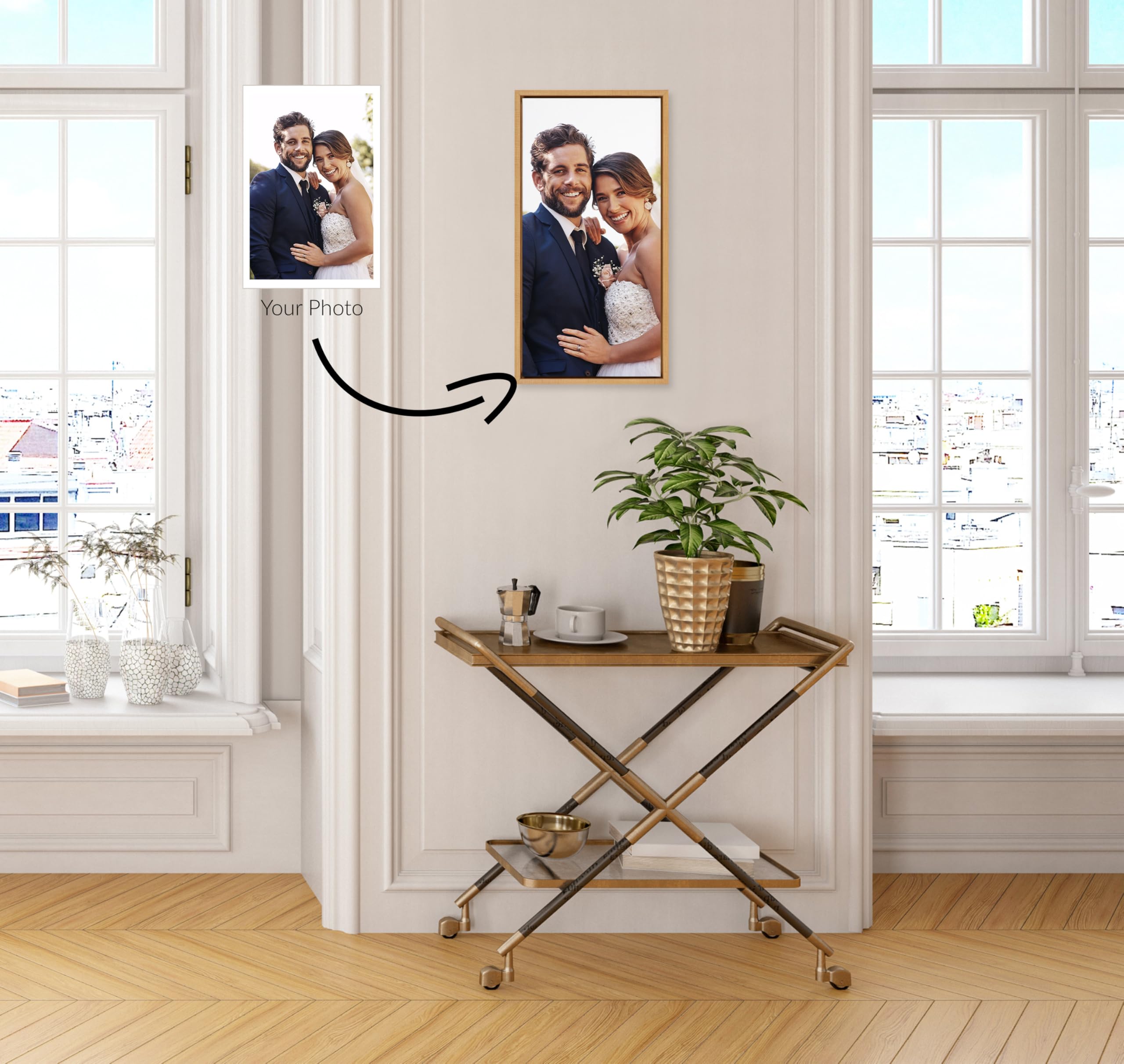 Kate And Laurel Custom Printed Framed Canvas Wall Art, 14X26.5 Natural, Sylvie Personal Canvas Print With Your Photos For Bedroo