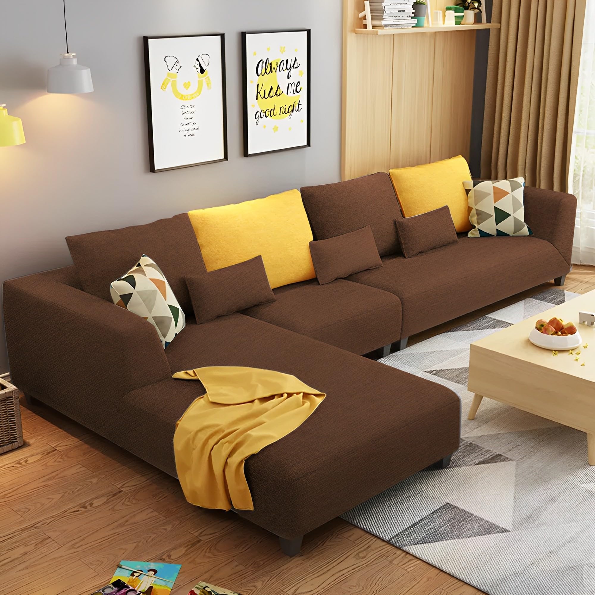 Casaliving Minta Lhs 6 Seater L Shape Sofa Set For Living Room (Brown Fabric)