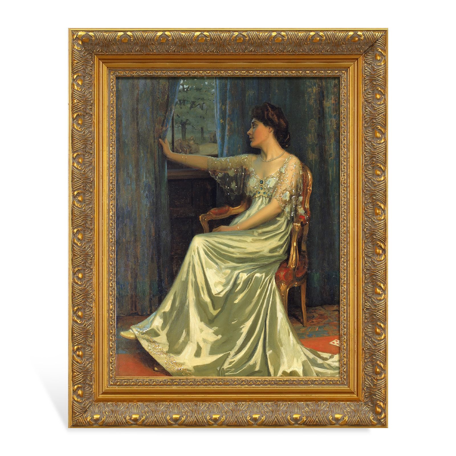 Folkor Wood Canvas Frame For 9X12 Oil Paintings Art Prints, Finished Antique Gold 9X12 Frame For Landscape Portrait, Ornate Art
