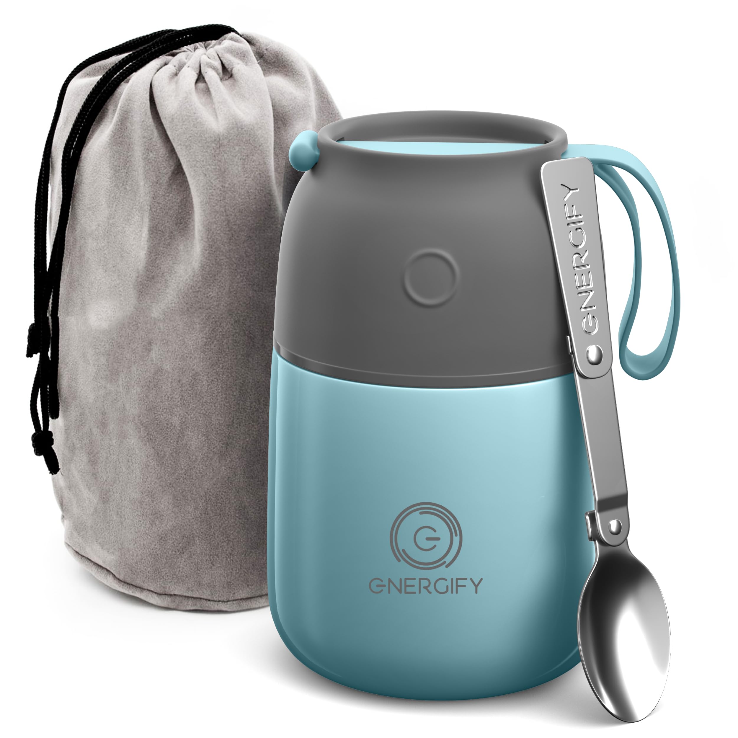 Vacuum Insulated Food Jar. Portable 17Oz Wide Mouth Thermos Incl. Folding Spoon, Cup. Hot & Cold Drinks, Soup, Thermo Lunch Cont