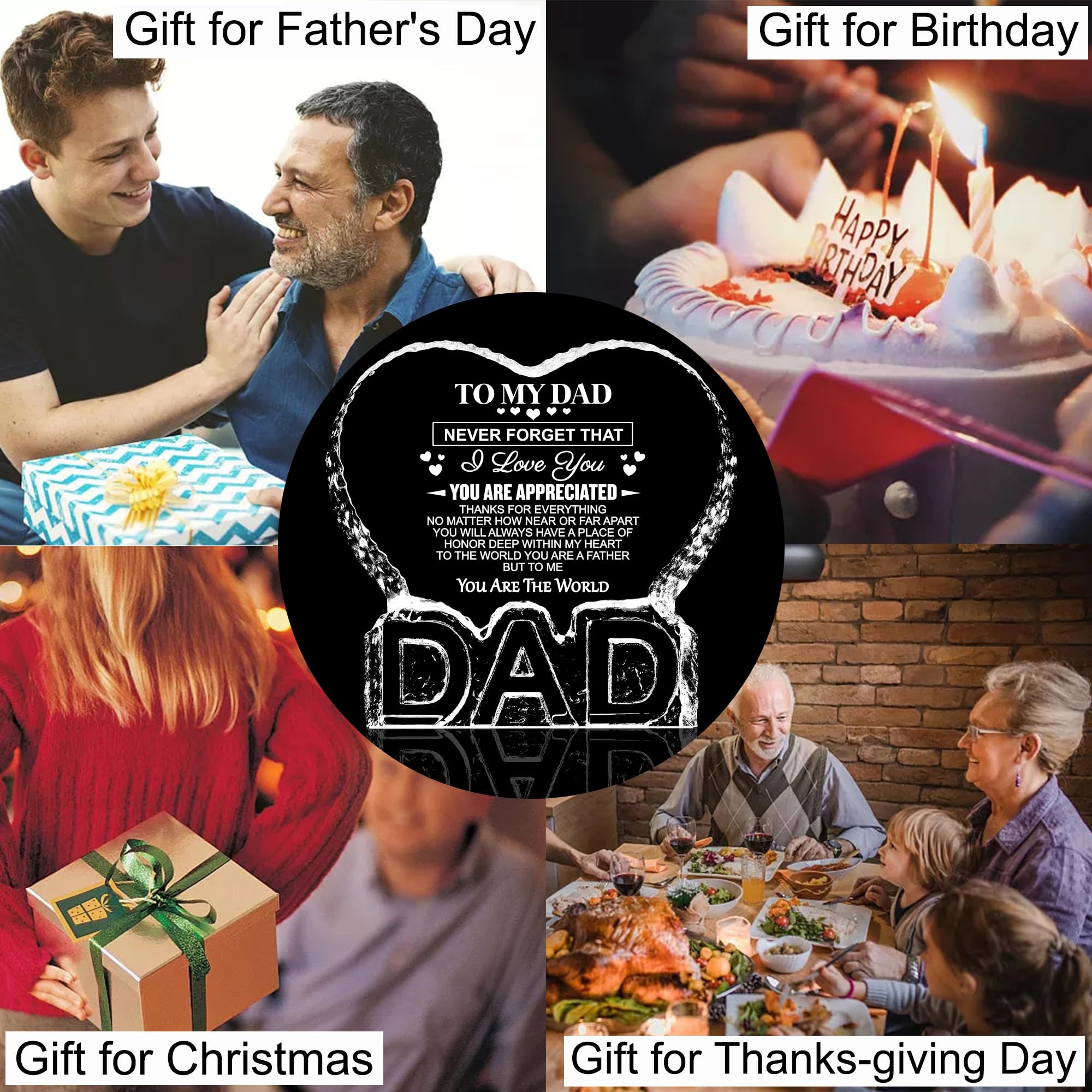 ZHSHWAT Dad Gifts for Fathers Day,K9 Crystal Keepsake Gift from Daughter Son to Dad Fathers Day Christmas Anniversaries Birthday