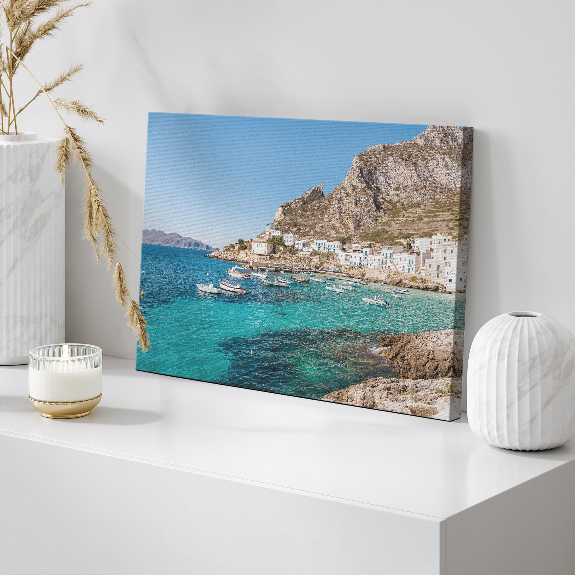 Wall26 Framed Canvas Print Wall Art Mediterranean Italian Seascape City Nature Ocean Photography Realism Nautical Scenic Colorfu