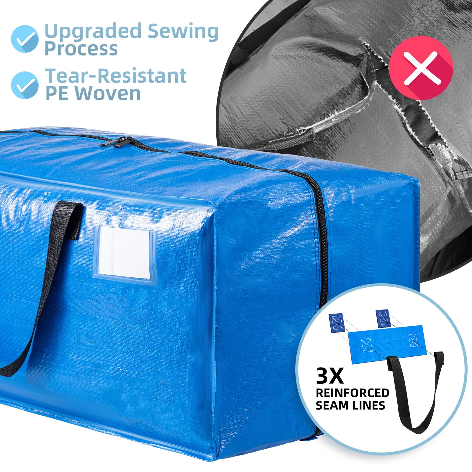 Tailink 8 Packs Extra Large Moving Bags With Backpack Straps & Carrying Handles, Heavy-Duty Blue Moving Boxes With Zippers, Extr