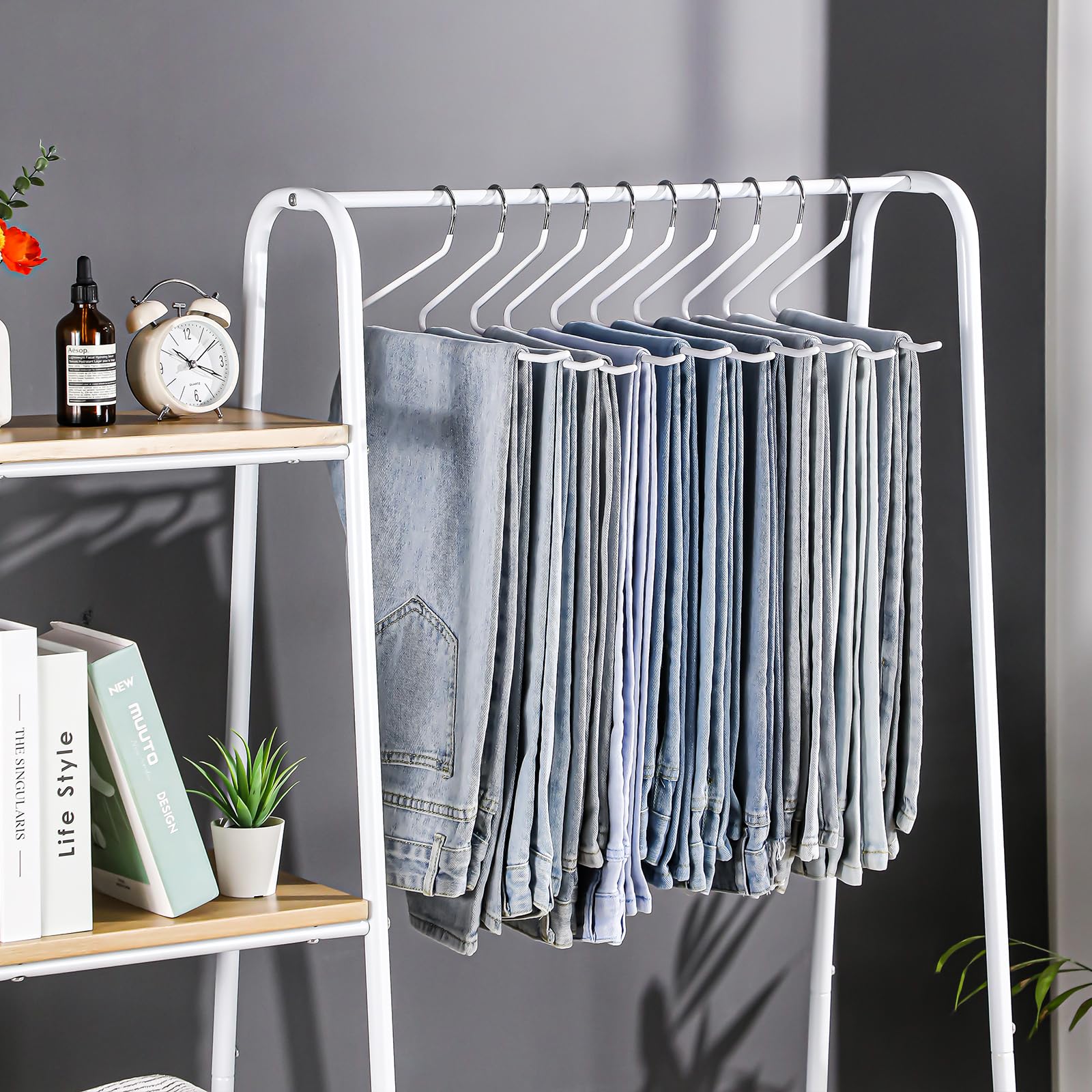 Joybos 30 Pack Pants Hangers Space Saving, Open Ended Hangers For Pants, Scarf Organizer Hanger For Closet, Metal Non Slip Jean