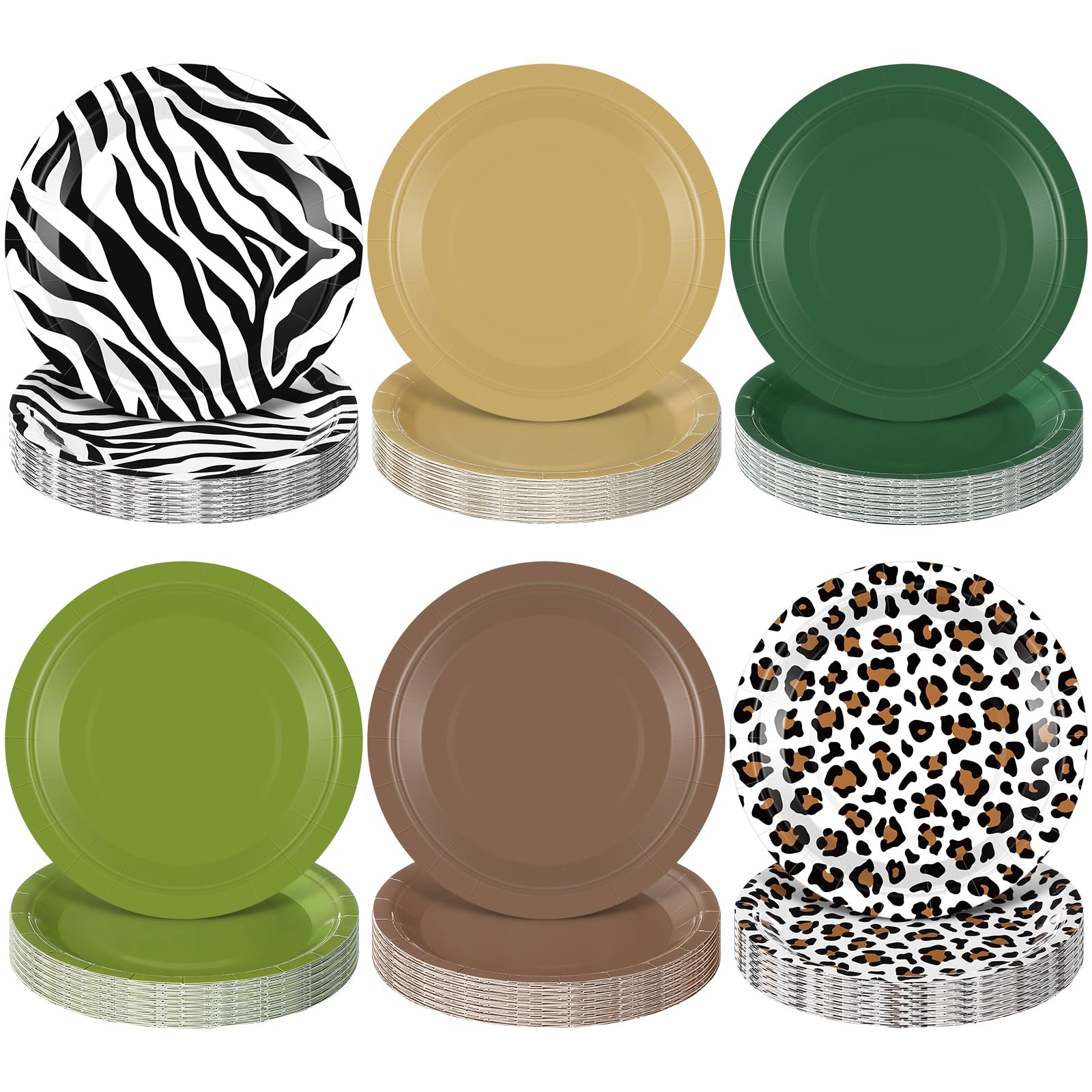 Funnymoom 60 Pcs 7 Inch Jungle Safari Paper Plates Forest Animal Plates Decorations Sage Green Brown Dessert Dish Disposable Tab